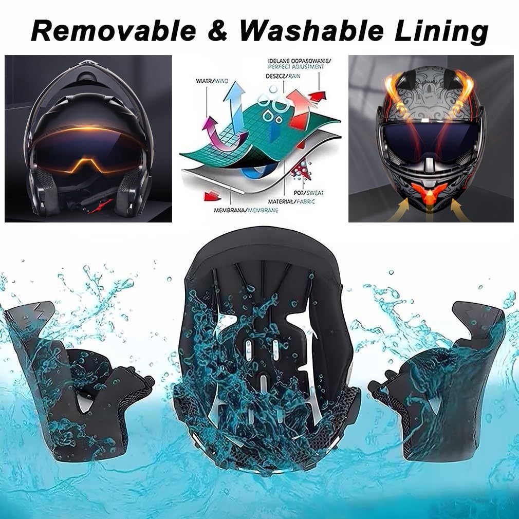 Kask szczękowy, modułowy kask z maską, certyfikat ECE, kask motocyklowy HD, odporna na mgłę, podwójna soczewka, zdejmowana odzież wewnętrzna, porowaty oddech dla dorosłych mężczyzn i kobiet