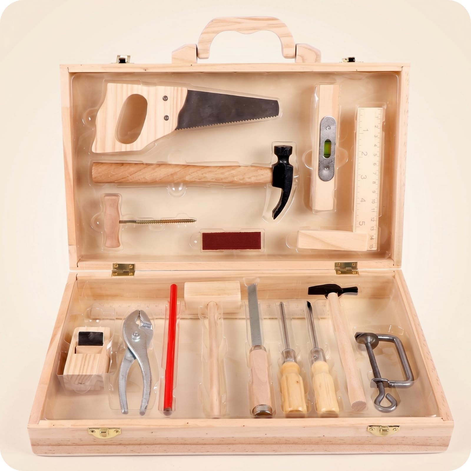 Banco da Lavoro Bambini Set Giocattolo Falegname Simulazione Strumenti in Legno con Manico Superficie Stabile Metallo Adatto per Gioco di Ruolo Educazione Domestica Regalo Bambini