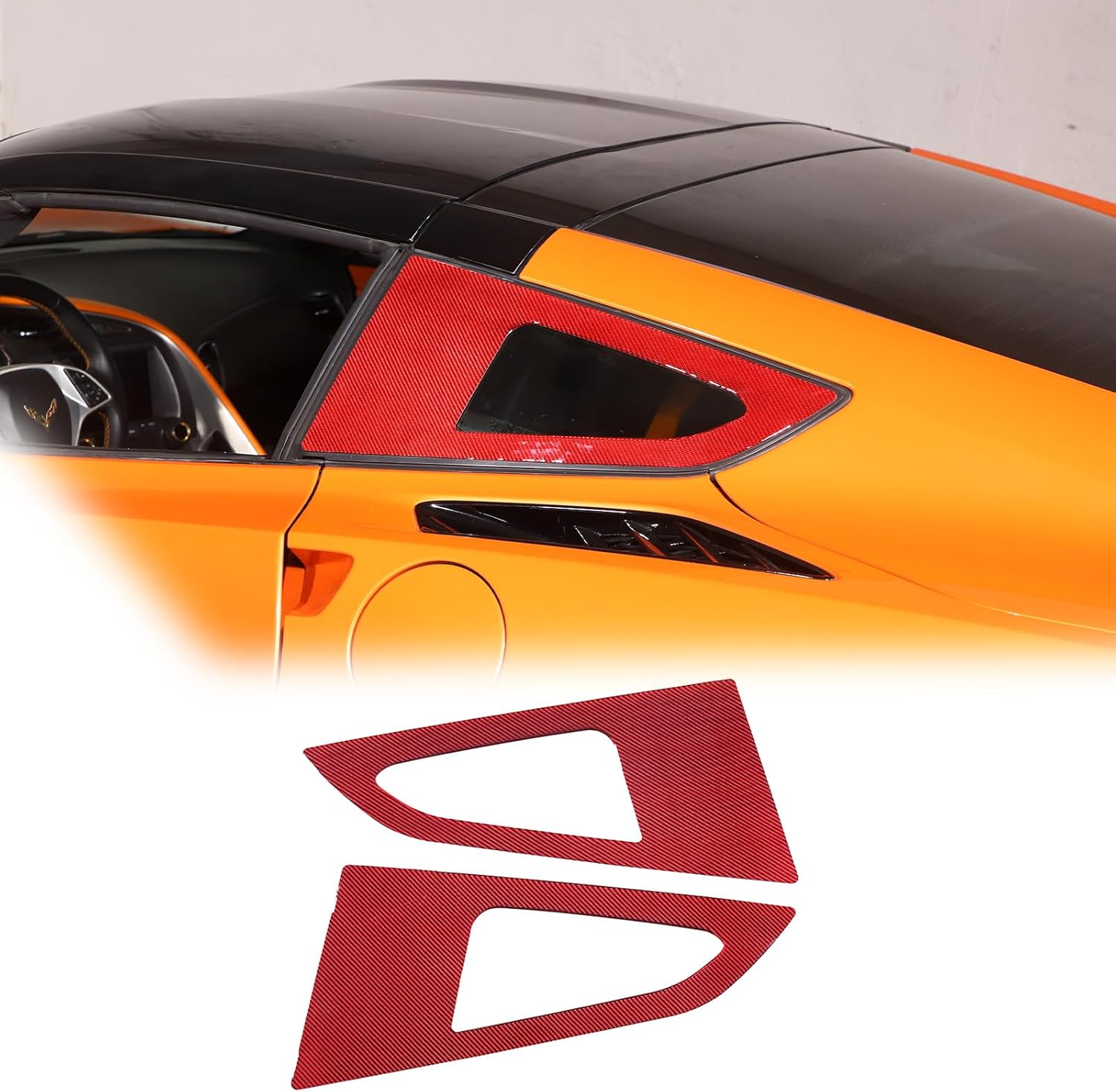 Rear Side Window Louvers Sticker Trim Cover Compatible with Corvette C7 Stingray 2014-2019 Soft Carbon Fiber 2PCS Body Side Triangle Glass Decals Sticker Accessories (Black Carbon)