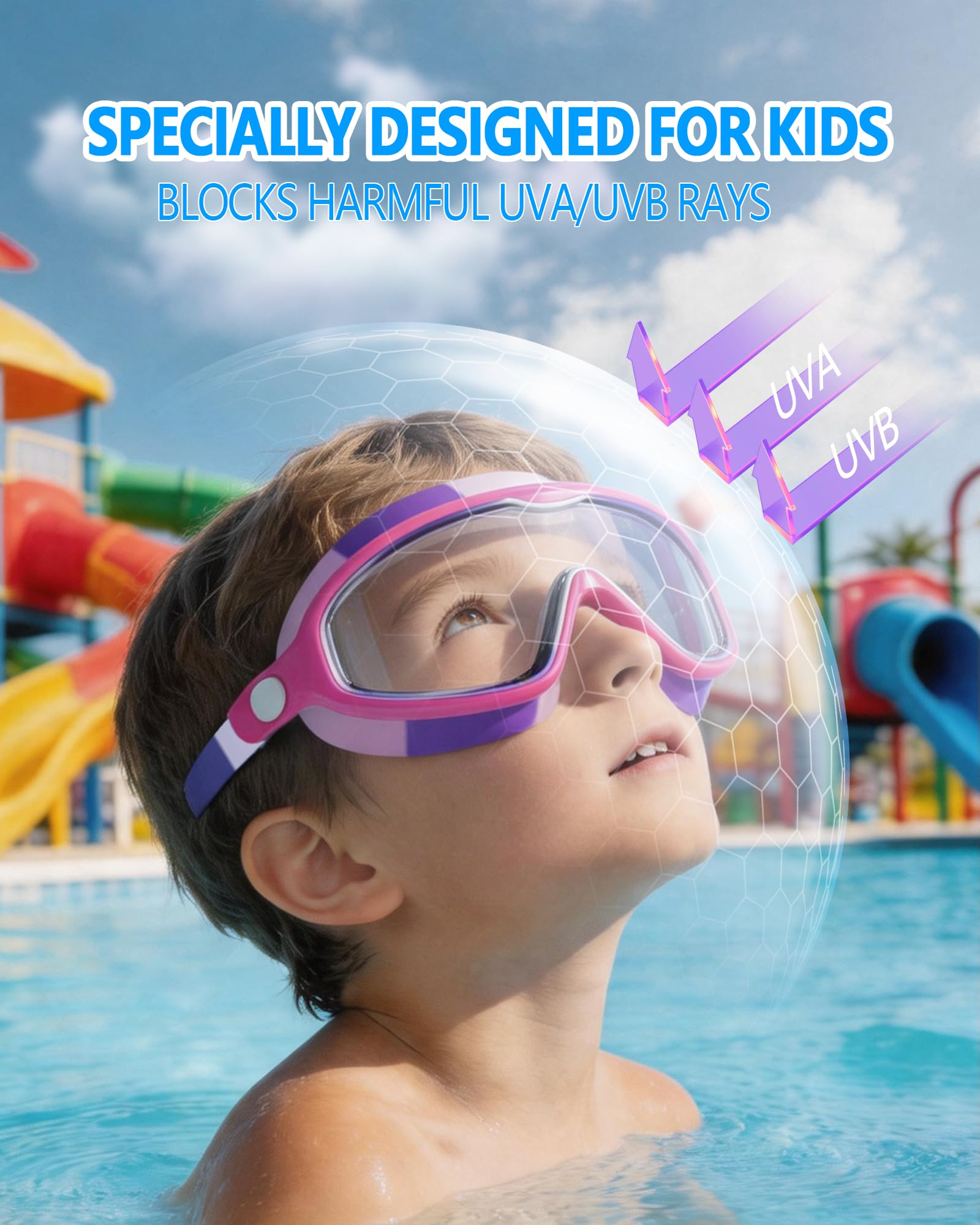 Schwimmbrille für Kinder von 3–15 Jahren mit großem Rahmen, Anti-Beschlag/UV, kein Auslaufen, Schwimmbrille für Jungen, Mädchen, Jugendliche, Kleinkinder (2 Stück)