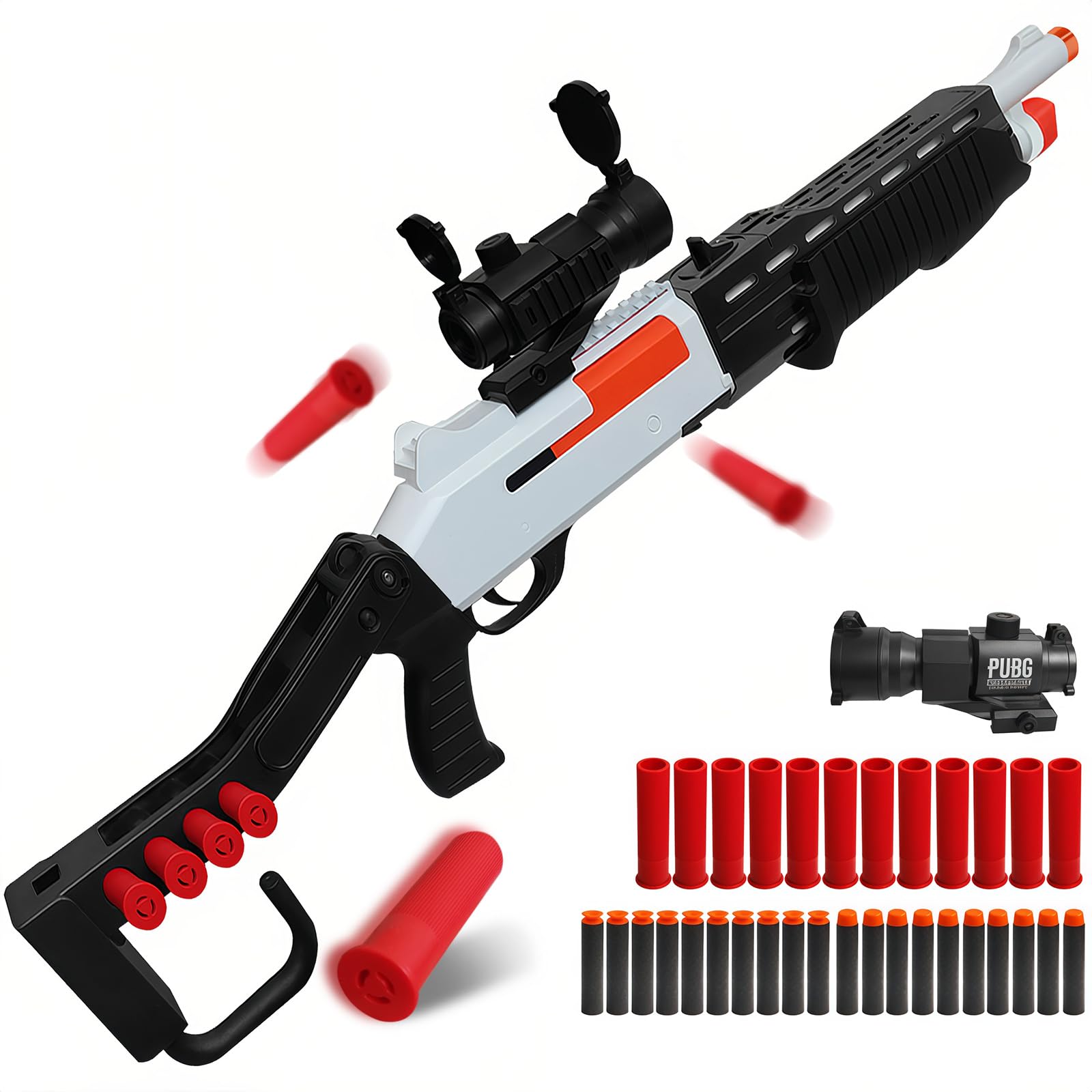 Shell Ejecting Toy Shotgun Toys with 20 Soft Bullets 12 Shells 1 Scope Two Modes Toy Shotgun Outdoor Games Gifts for Christmas Halloween Birthday