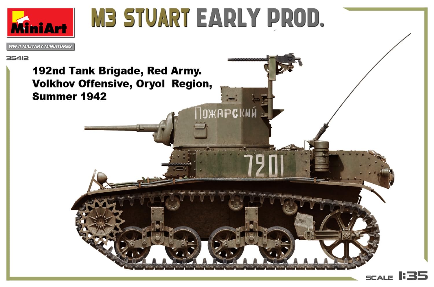 Mini Art 35412 1:35 M3 Stuart. Wczesna produkcja - wierna replika, modelarstwo, plastikowy zestaw do budowania, majsterkowanie, hobby, klejenie, zestaw modelarski, montaż, nielakierowany
