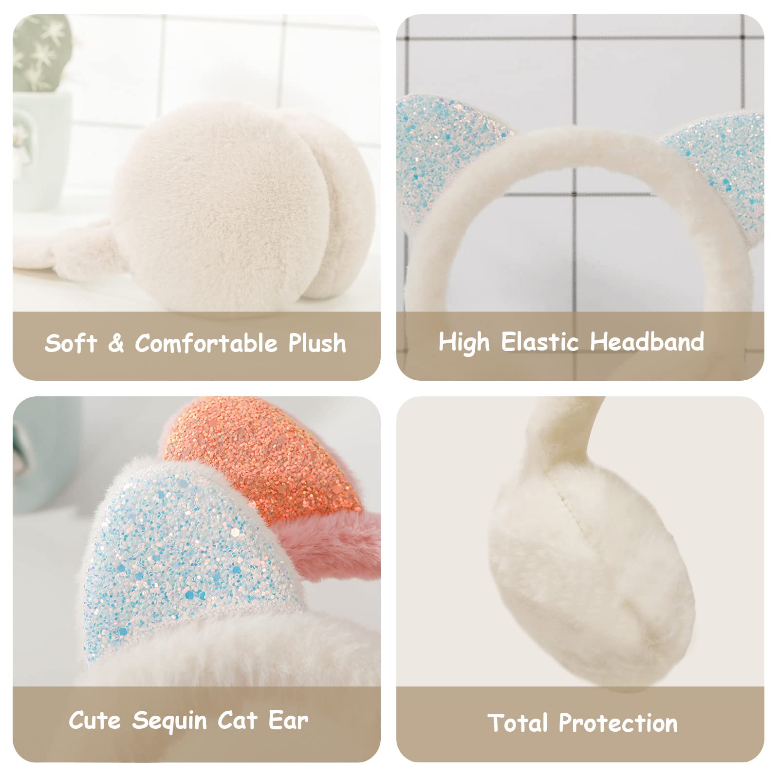 IHCEMIH Paraorecchie da Donna Bambina Fluffy Peluche Pieghevoli per Ragazze Bambini Unicorno Scaldaorecchie Termiche Protezione dal Vento Freddo Unisex Moda Accessori Esterno di Inverno per Sci Corsa