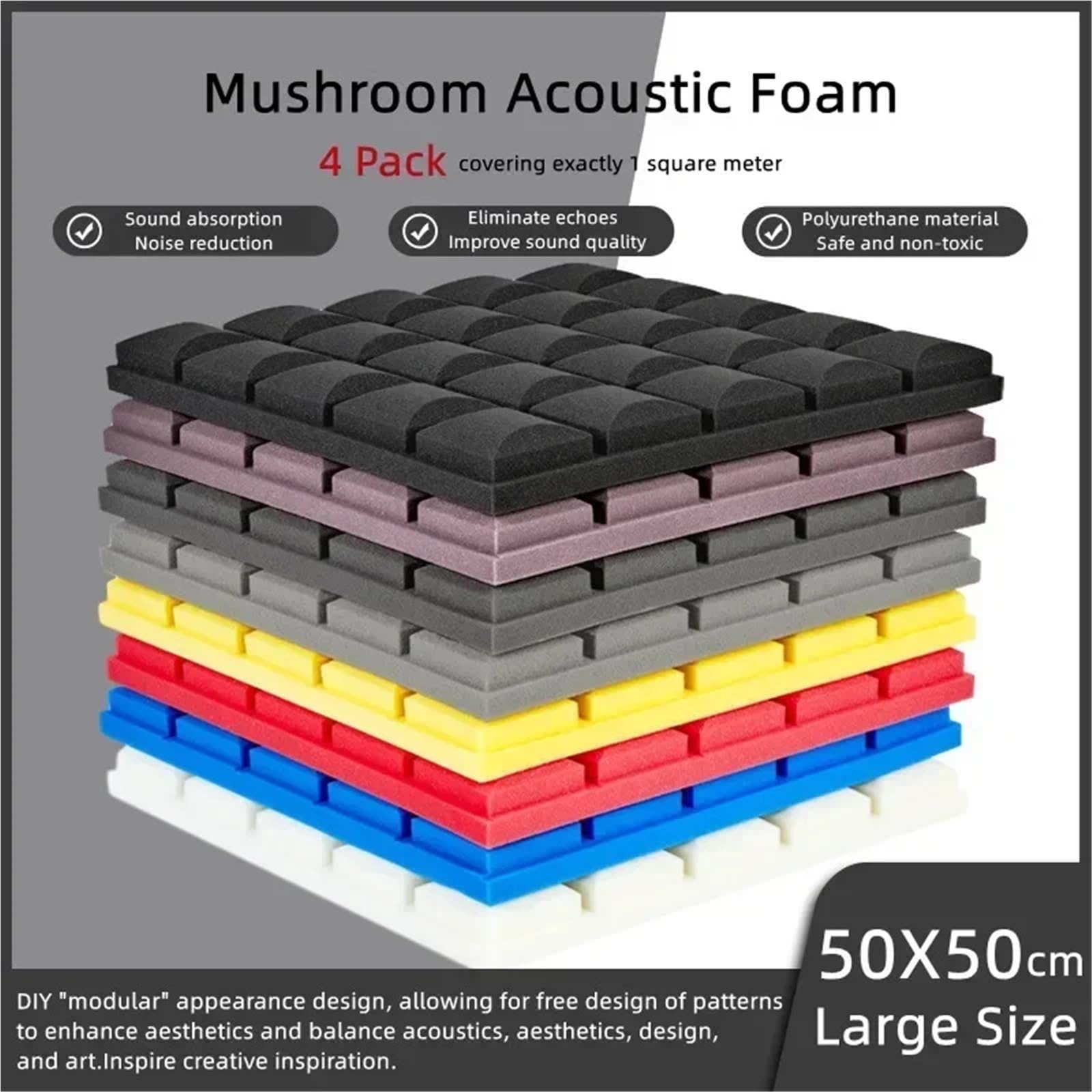 La sala de grabación estudio espuma reducción aislamiento ruido acústica elimina los paneles ecos Para amortiguar el sonido(Black)