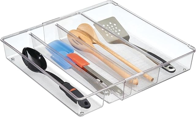 mDesign Utensil Tray Drawer Insert - Pull-Out Storage Container for Cutlery, Spatulas and Kitchen Accessories - Plastic Utensil Holder - Clear