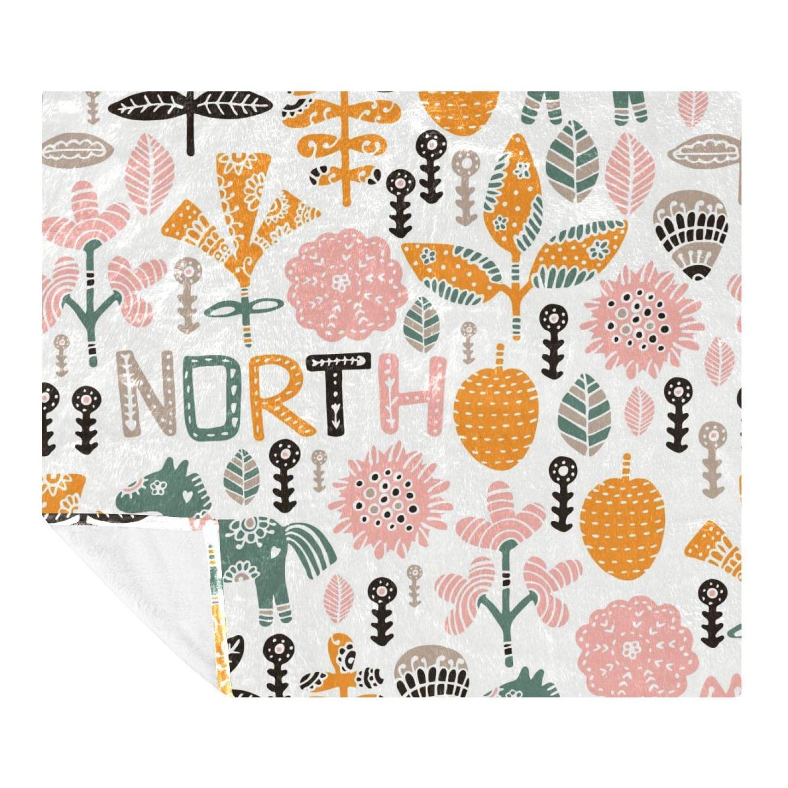Couverture microfibre légère et chaude motif floral cheval