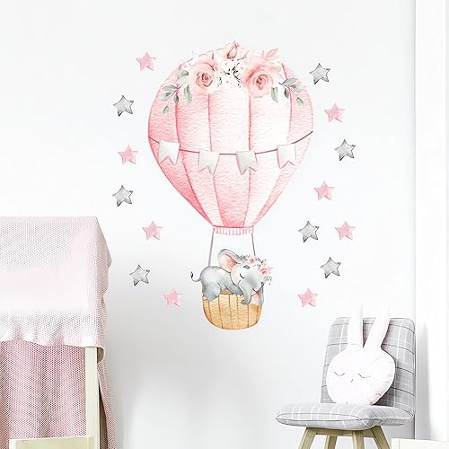 Miniatura 3 de sacinora - Calcomanías de pared con diseño de elefante, globo aerostático, estrellas y estrellas, calcomanías de pared de arte, vinilo extraíble