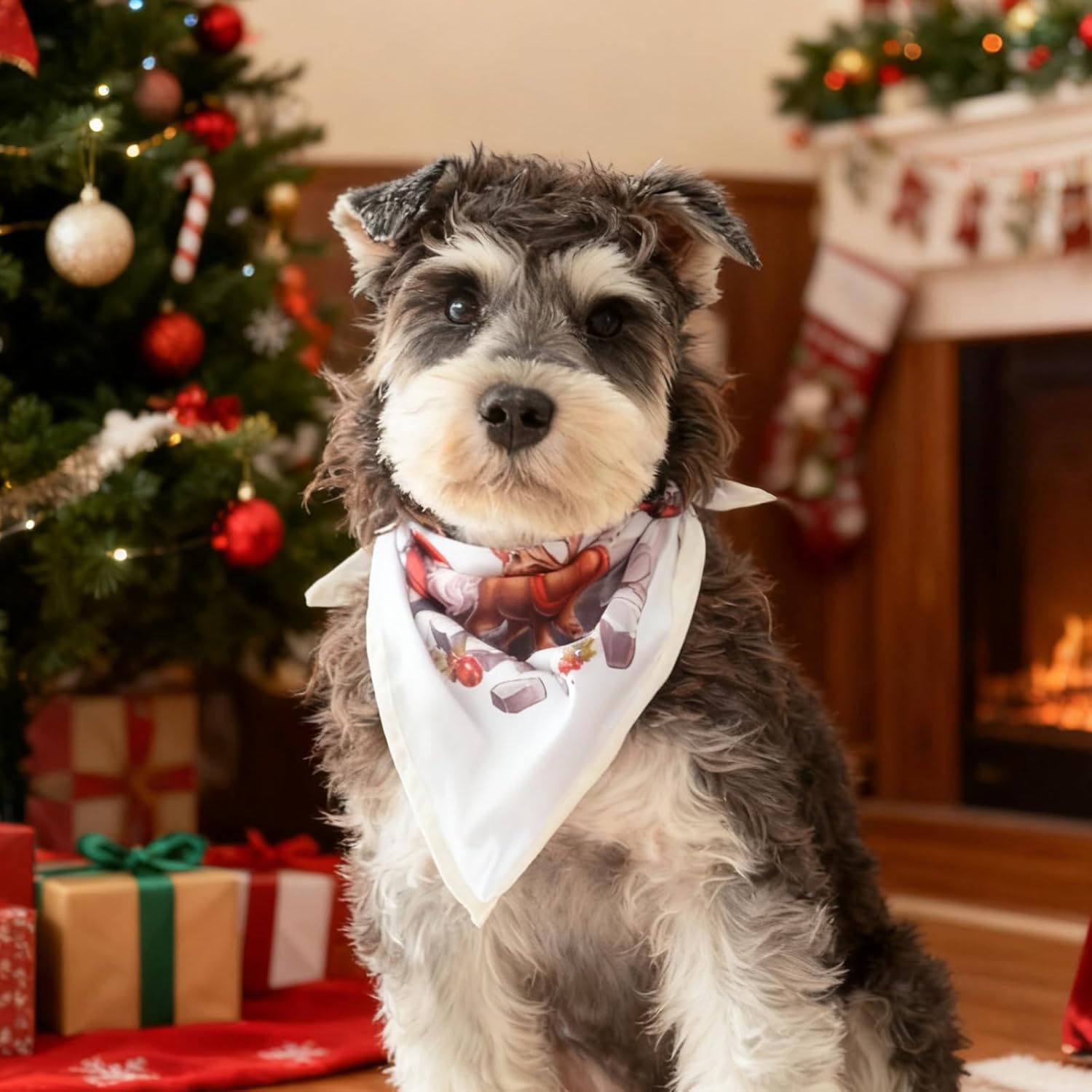 PAPIAMEN Christmas Dog Bandanas,Reflective Dog Bandana for Night Safety,Adjustable Santa Claus Dog Scarf Triangle Boy and Girl Pet Scarves for Medium Dogs,White,M Santa Claus M