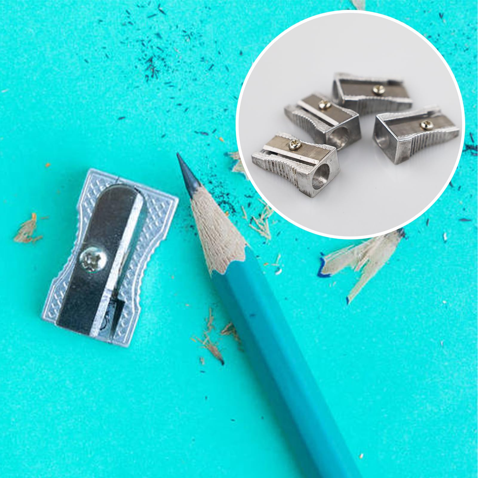 Sacapuntas de lápiz mini de metal con un solo agujero de aleación de aluminio sacapuntas de mano de metal para la mayoría de tamaños de lápices para adultos y niños (8 piezas)