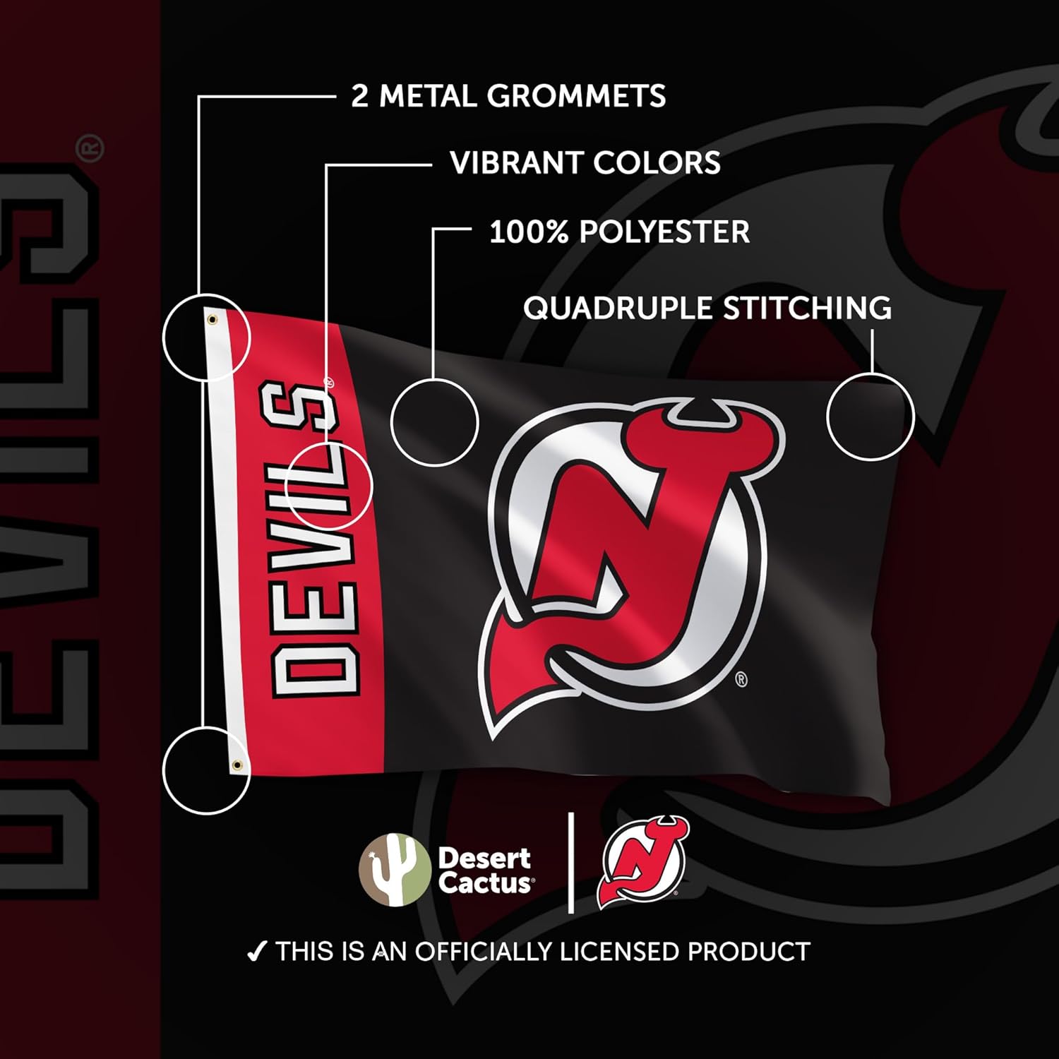 Desert Cactus New Jersey Devils Flag NJ Devils NHL 100% Polyester Indoor Outdoor 3x5 feet National Hockey League Team Flags (Name Flag) - Image 4