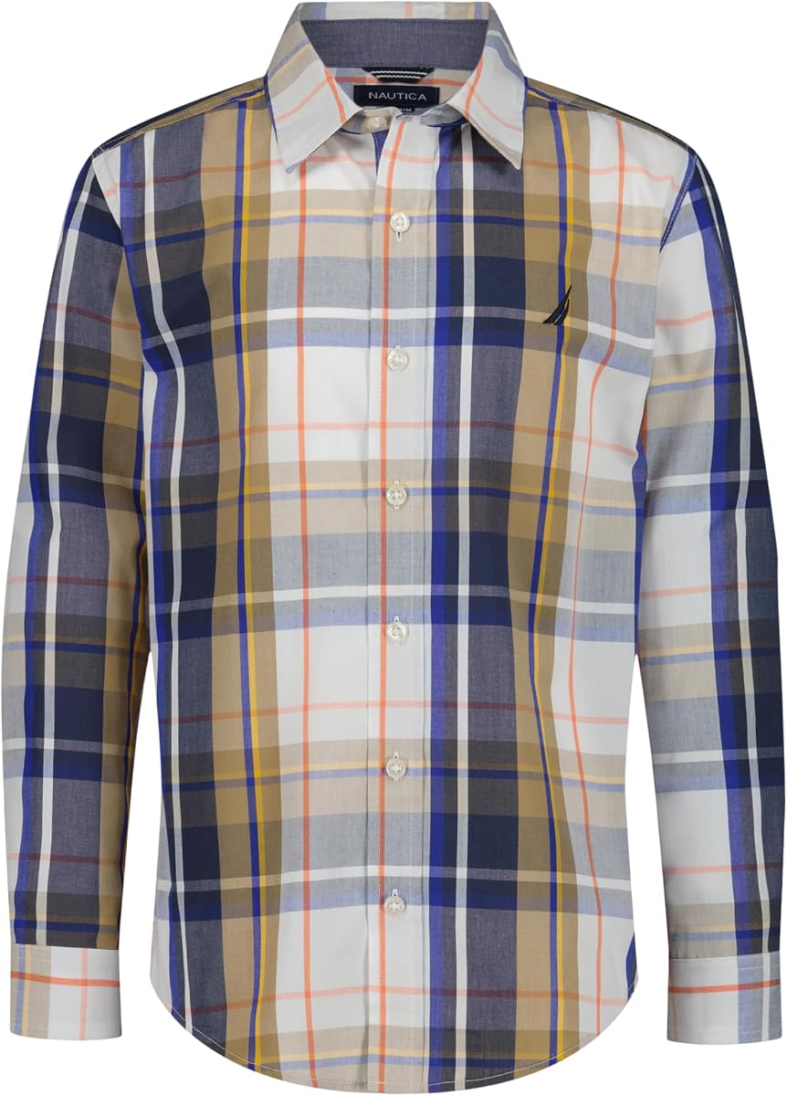 Nautica Camisa tejida de manga larga con botones para niños, cómoda, ajuste clásico