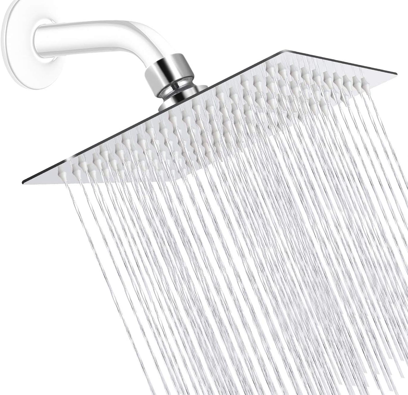 Rain Square Shower Head 8 Inch High Pressure Stainless Steel Water Saving Ultra Thin Waterfall Showerhead Even At Low Water Flow, Adjustable Replacement Showerhead,Chrome