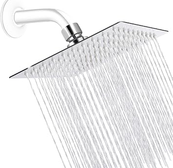 Rain Square Shower Head 8 Inch High Pressure Stainless Steel Water Saving Ultra Thin Waterfall Showerhead Even At Low Water Flow, Adjustable Replacement Showerhead,Chrome