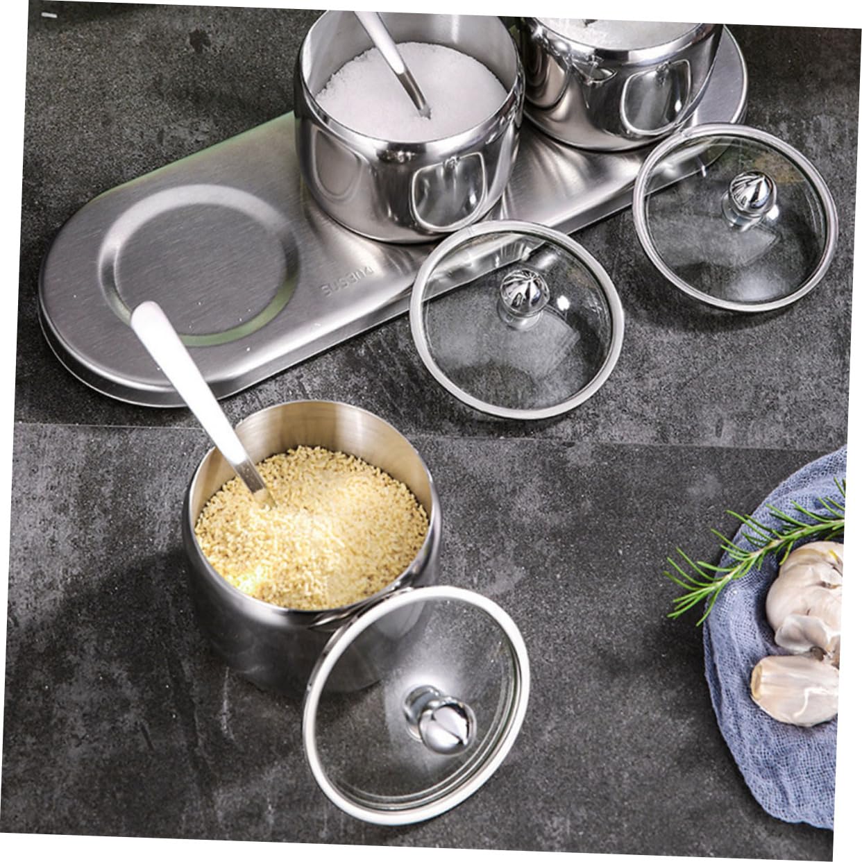 Ciieeo Tarro De Especias De Acero Inoxidable Recipiente Para Especias Frasco Para Condimentos Botes De Acero Inoxidable Tarros Con Base Para Cocina