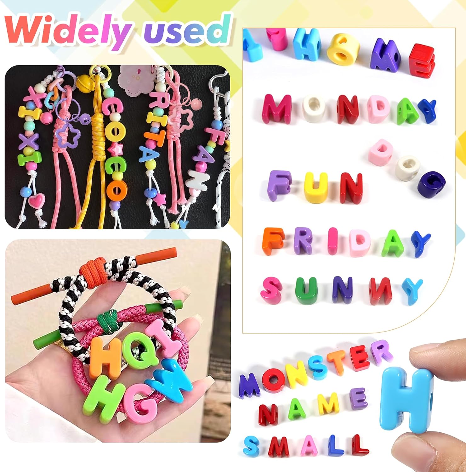 TOAOB 52pcs Large Plastic Letter Beads A to Z 6pcs Star Keychains 60pcs Round Bead Acrylic Mixed Colors Bulk Kit with 5m Wax Cord for for DIY Crafts Keychains Jewelry Making Supplies