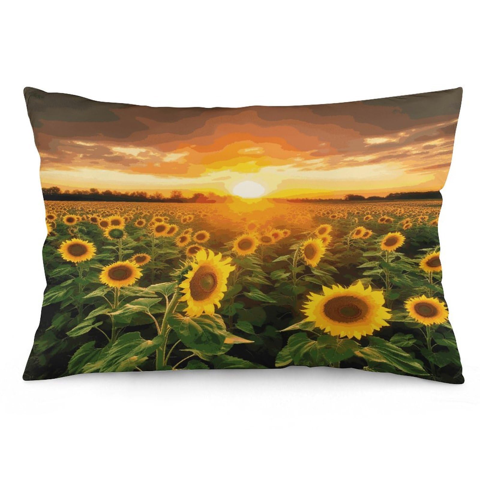 Sunflower Field Sunset Throw Pillow Covers with Silent Zipper Polyester Pillow Protectors Removable Pillow Cases Soft Pillowcase Cozy Pillow Sham Cushion Cover for Sofa Car Bed 20"x30"