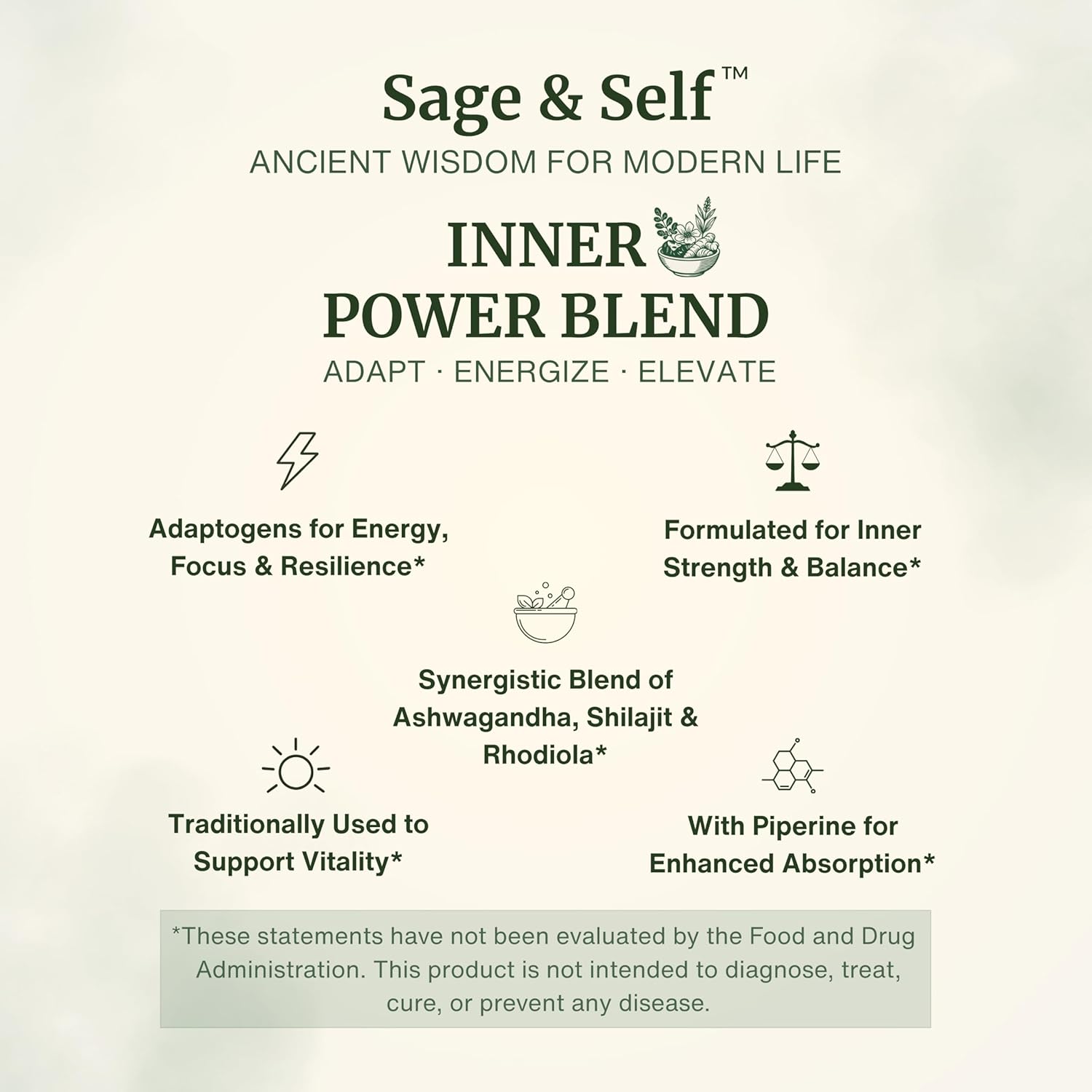 71q7cHwMHCL._AC_SL1500_ Sage & Self Inner Power Capsules – Adaptogen Blend with Ashwagandha, Shilajit, Rhodiola & Black Pepper – Supports Energy, Resilience & Mental Clarity – 1400 mg per Serving – 60 Vegan Capsules