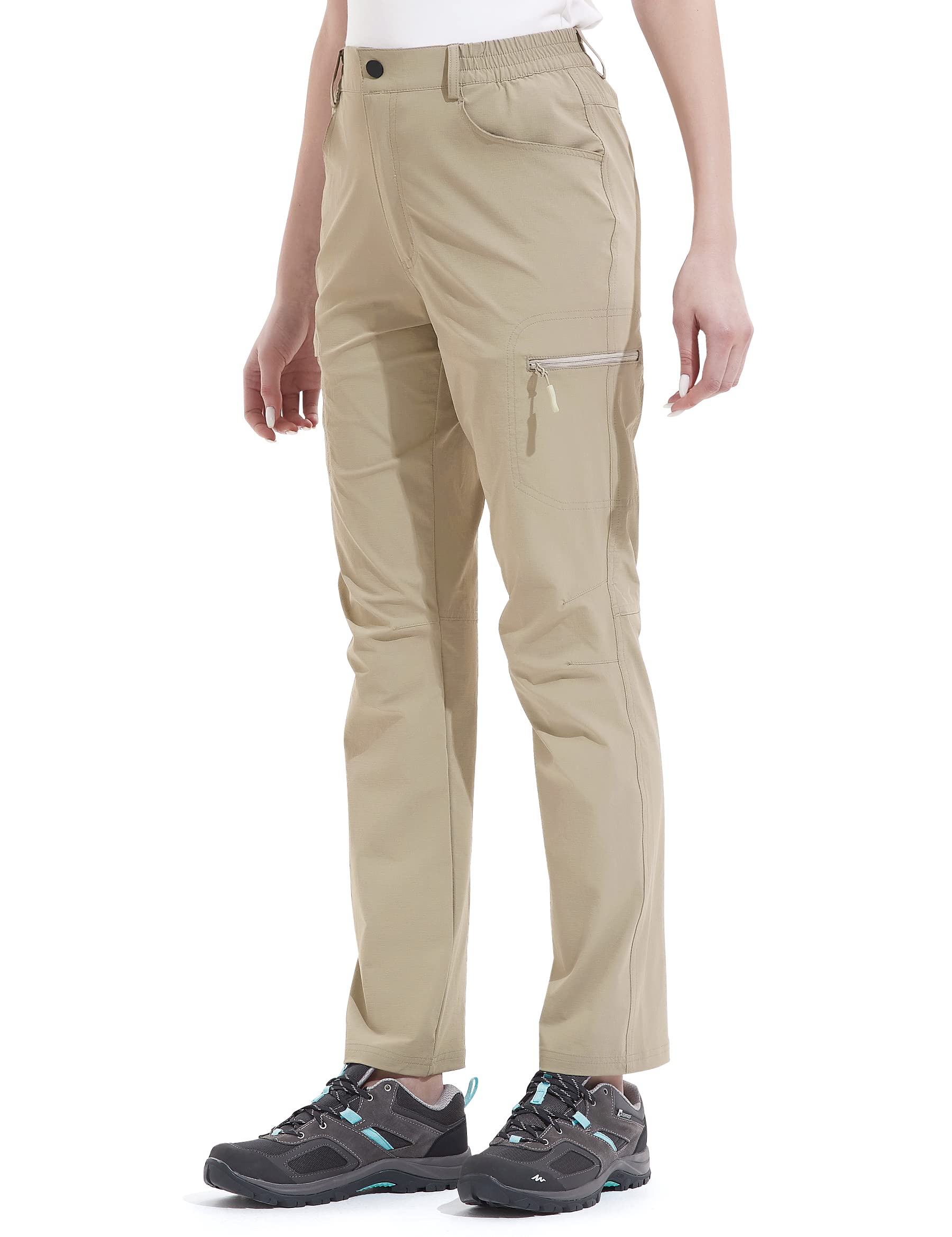 KUTOOK Damskie spodnie szybkoschnące, spodnie outdoorowe z 5 kieszeniami, lekkie, rozciągliwe, odporne na zadrapania, do wędrówek, wspinaczki górskiej, pracy LP301, khaki, M