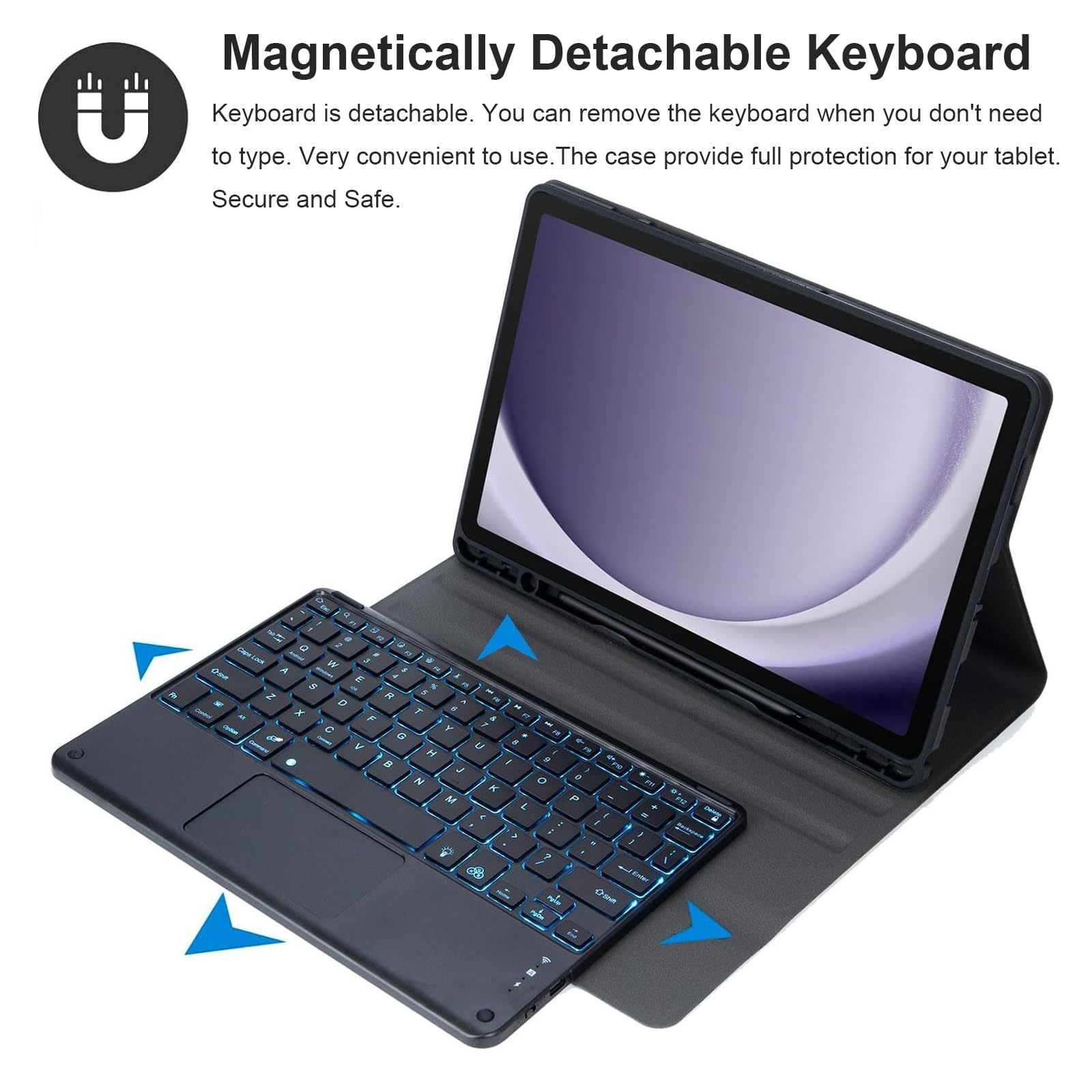Etui klawiaturowe do Samsung Galaxy Tab S10FE Plus 13,1'' 2025, podświetlany 7 kolorów, inteligentny panel dotykowy, odłączana magnetyczna klawiatura bezprzewodowa z uchwytem S Pen, zielone