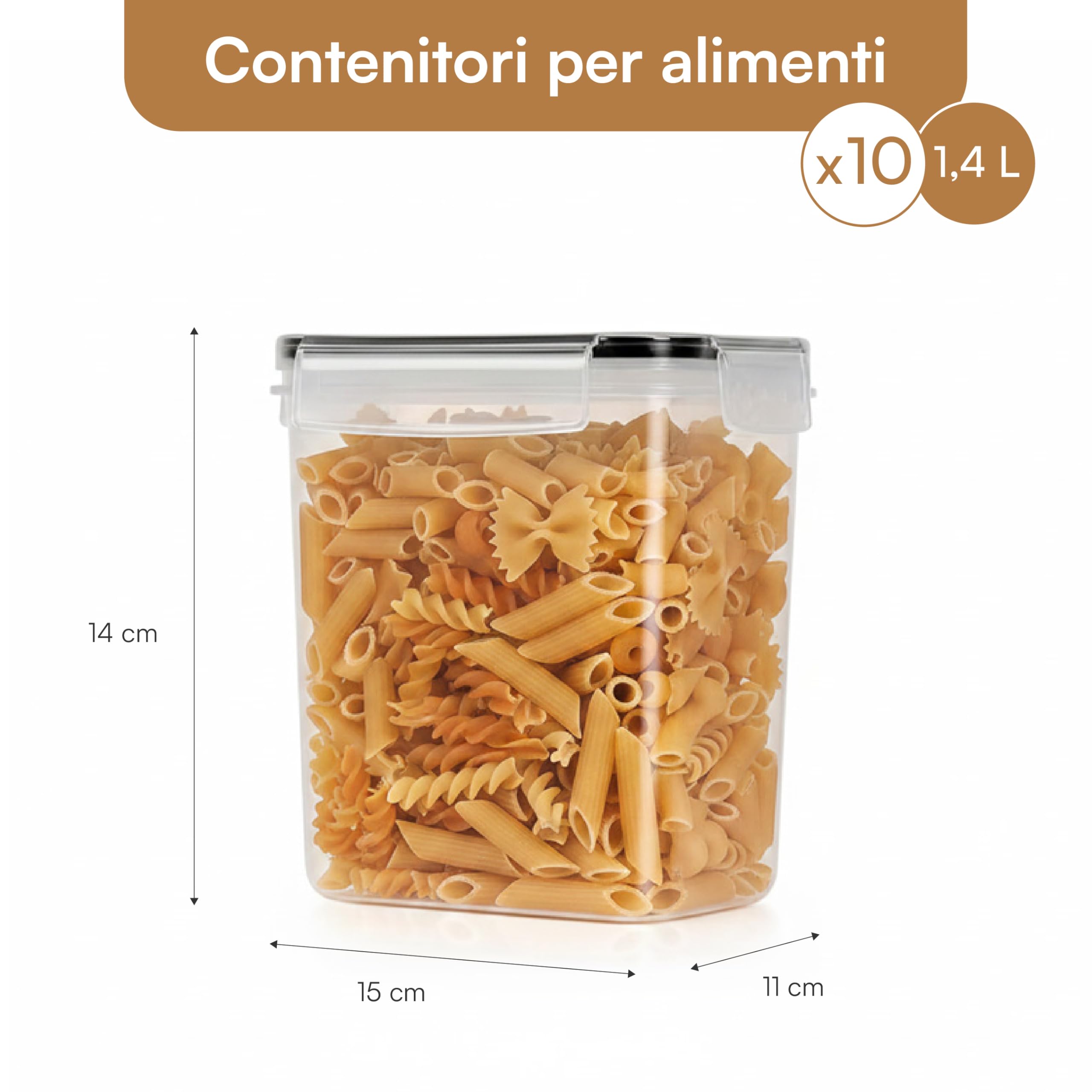 Baroni Home Set 10 Contenitori Ermetici per Alimenti da 1,4L Organizer Dispensa con Coperchio, Etichette Lavagna, Pennarello e Misurini, Sicuro in Lavastoviglie