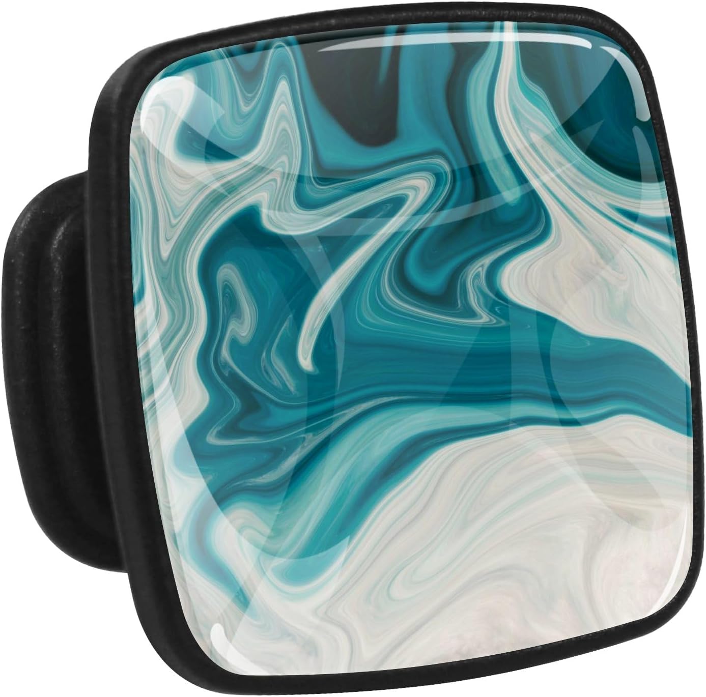 LORVIES Ocean Decorative Cabinet Knobs - Square Glass Door Handles for Home Kitchen Bedroom Decor - Durable ABS and Glass Materials - Easy Installation - Set of 4 (Wooden Anchor)