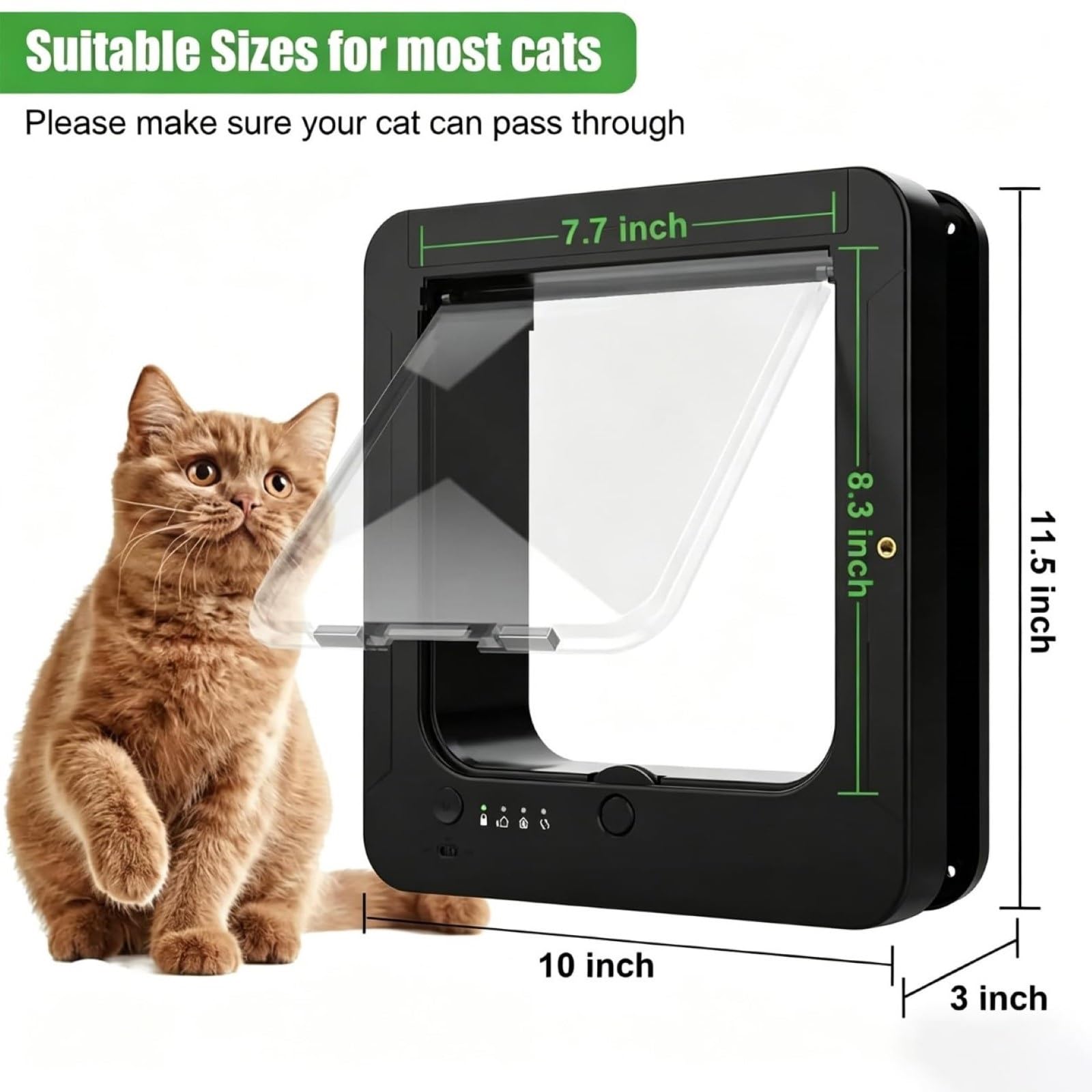Puerta Inteligente For Gatos For Interior Y Exterior | Puerta for mascotas con desbloqueo automático, 2 collares con sensores y 1 mando a distancia, bloqueo de 4 vías(Black)