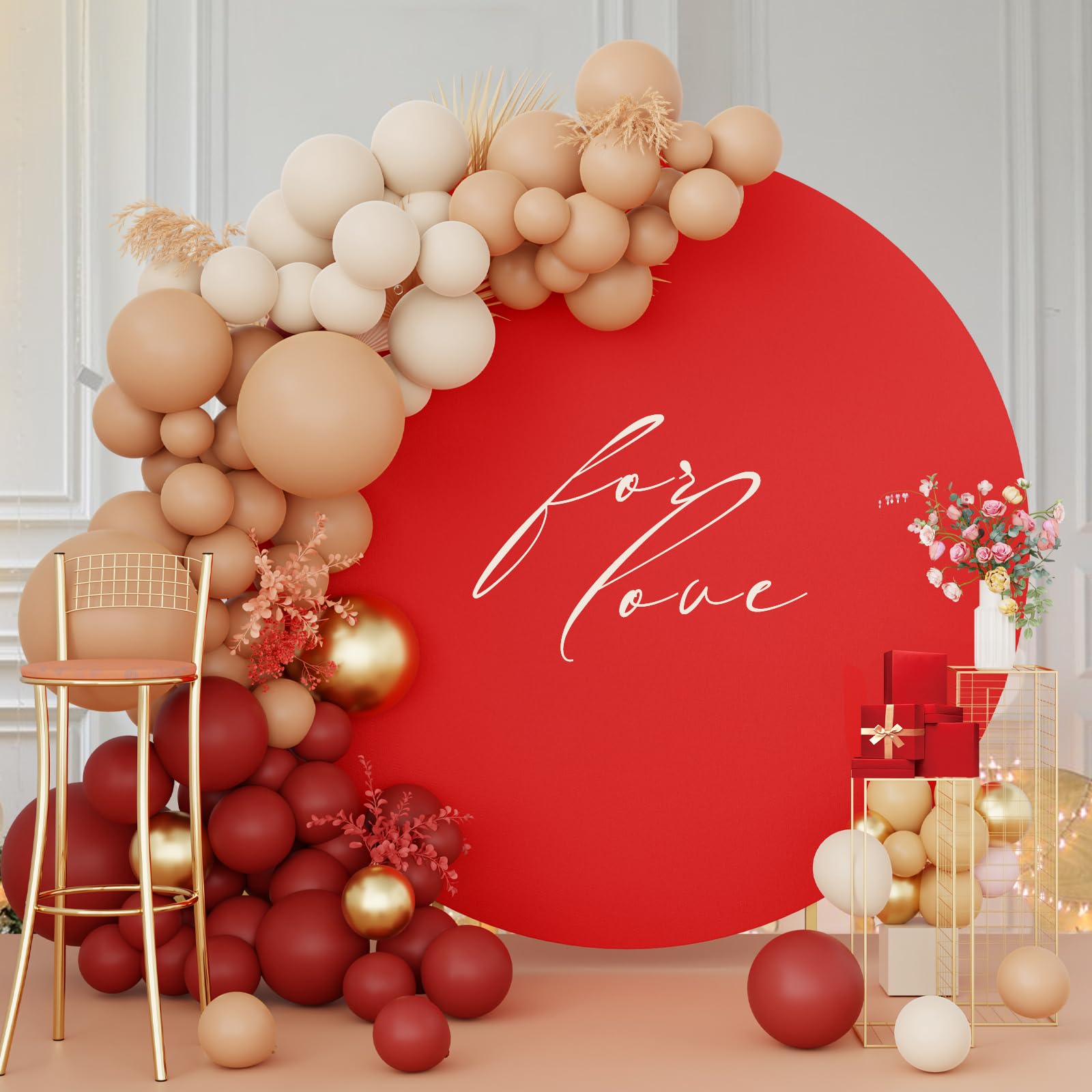 HELAKURed Round Backdrop Cover - 7.2x7.2ft Red Circle Backdrop with 2 Backdrop Clips Round Photography Background for Birthday Party Baby Shower Wedding Decorations