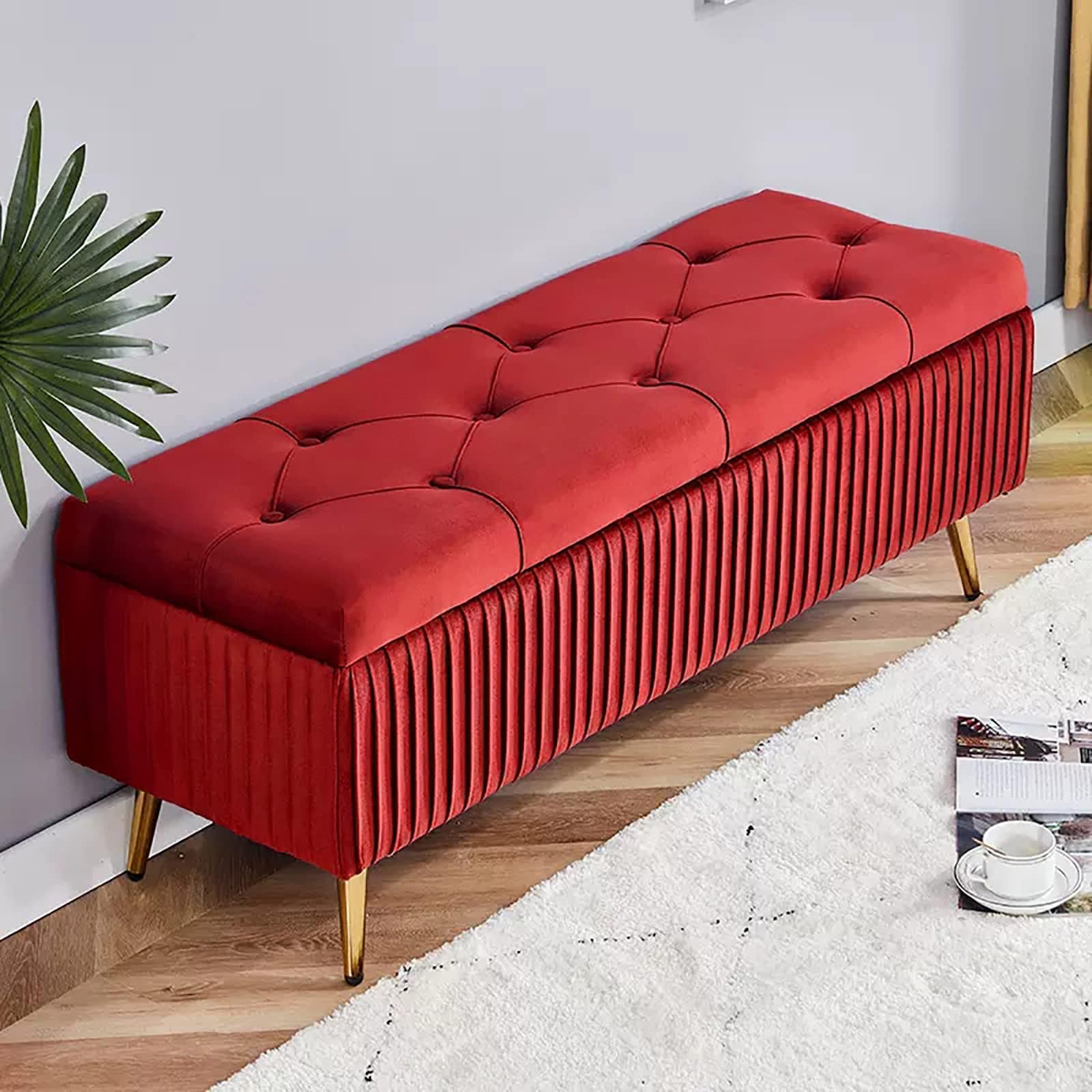 Banc de rangement en velours coffre de rangement bout de lit salon