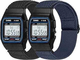 2 Pack Elastic Bands Compatible with Casio F-84/F-91W/F-94/A158/A168/F-105/F-108, Breathable Nylon Strap for Casio W-215/216H/217H/218