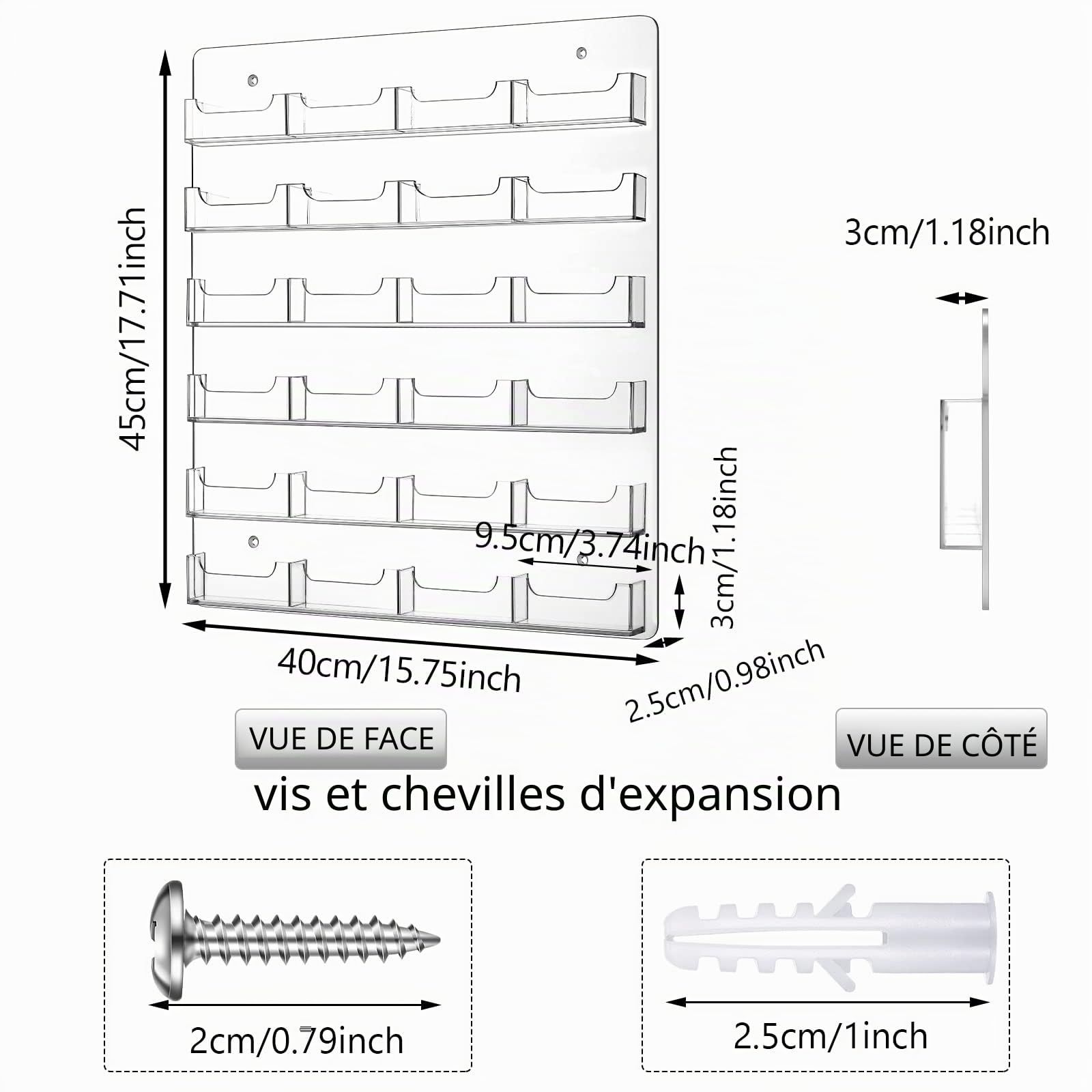 Lincia Porte-cartes de visite mural à 24 poches - Support horizontal en acrylique transparent - Pour documents et brochures - Organisation à suspendre pour bureau