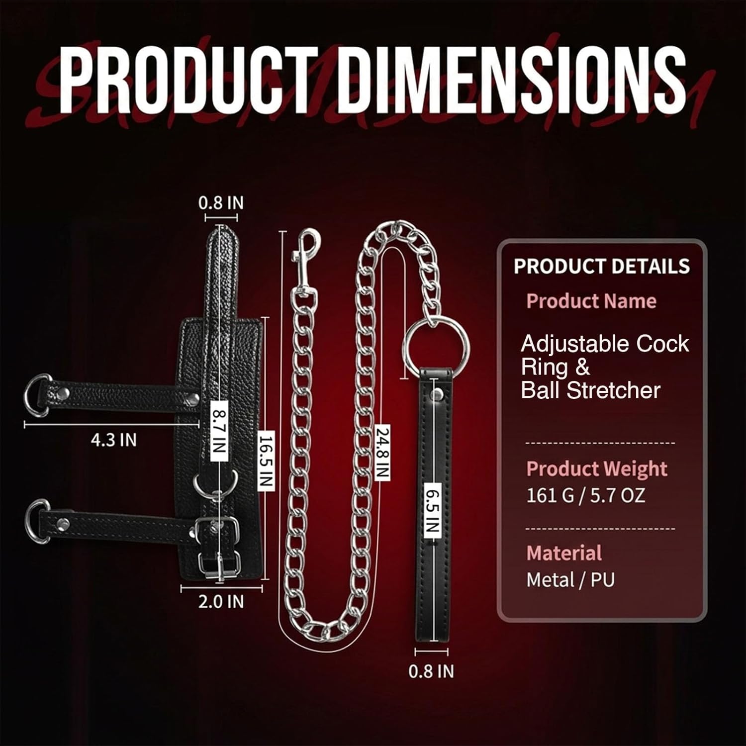 Adjustable Penis Testicle Stretcher with Chain Leash, Adjustable Cock Ring BDSM Restraint Device Male Chastity Device Sex Toys for Men Bondage Penis Ring Testicle Toys Crusher Cbt Chastity Cage