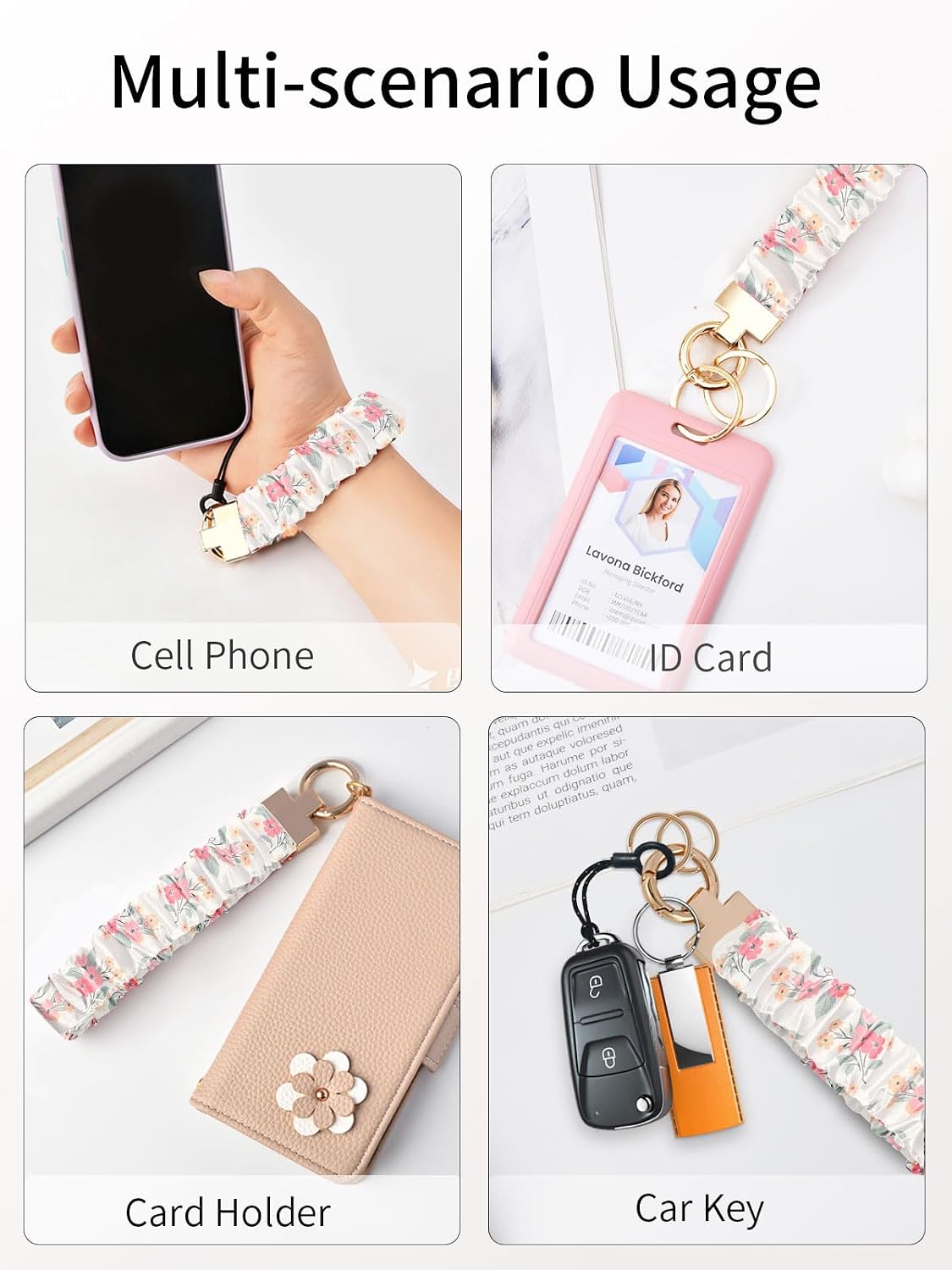 Stretchy Wristlet, Cute Lanyard Keychain for Women, Retractable Scrunchie Lanyard for Keys, ID Badges, Cell Phone image 5
