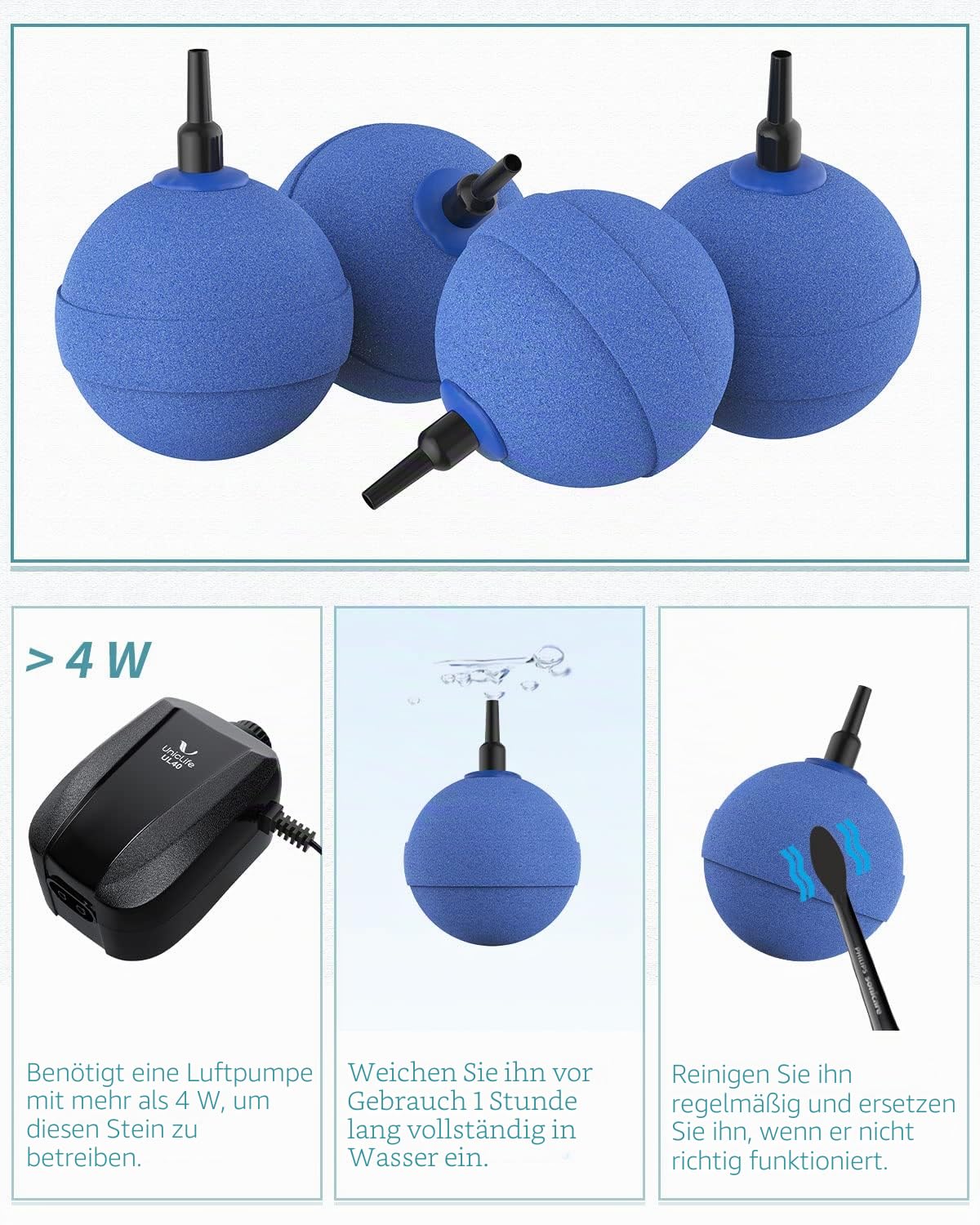 Pawfly Aquarium Luftstein Bläschenzerstäuber 5 cm Kugelform Blase Blasenfreigabe-Werkzeug Sauerstoffdiffusor für Luftpumpen Fischbecken Eimer Teiche und DWC Reservoirs, 4er-Pack