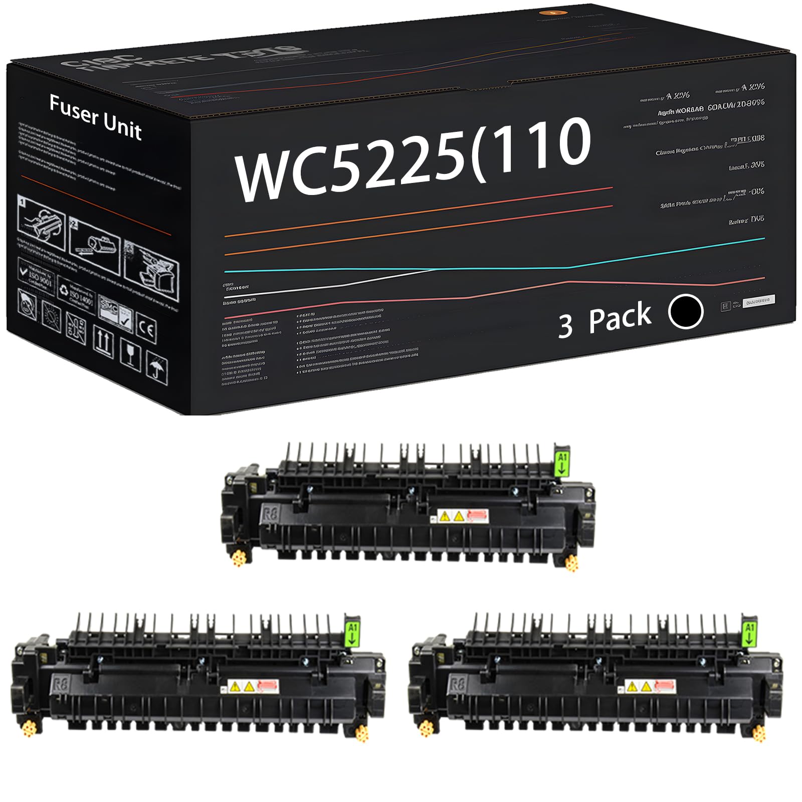 WC5225(110V) Fuser Unit Compatible for Xerox WorkCentre 5222 5225 5230 Printers, with Chip, High Yield 300000 Pages, High-Definition Printing (3 Pack Black)