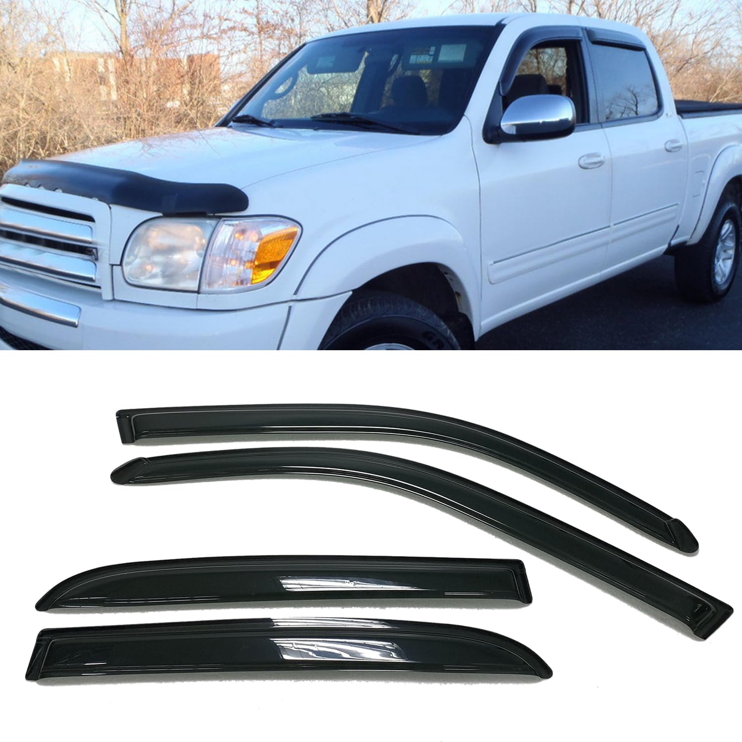Rain Guards / Vent Visors For 2007-2021 Toyota Tundra CrewMax - 4-Piece Shatterproof In-Channel Set 2 thumbnail image