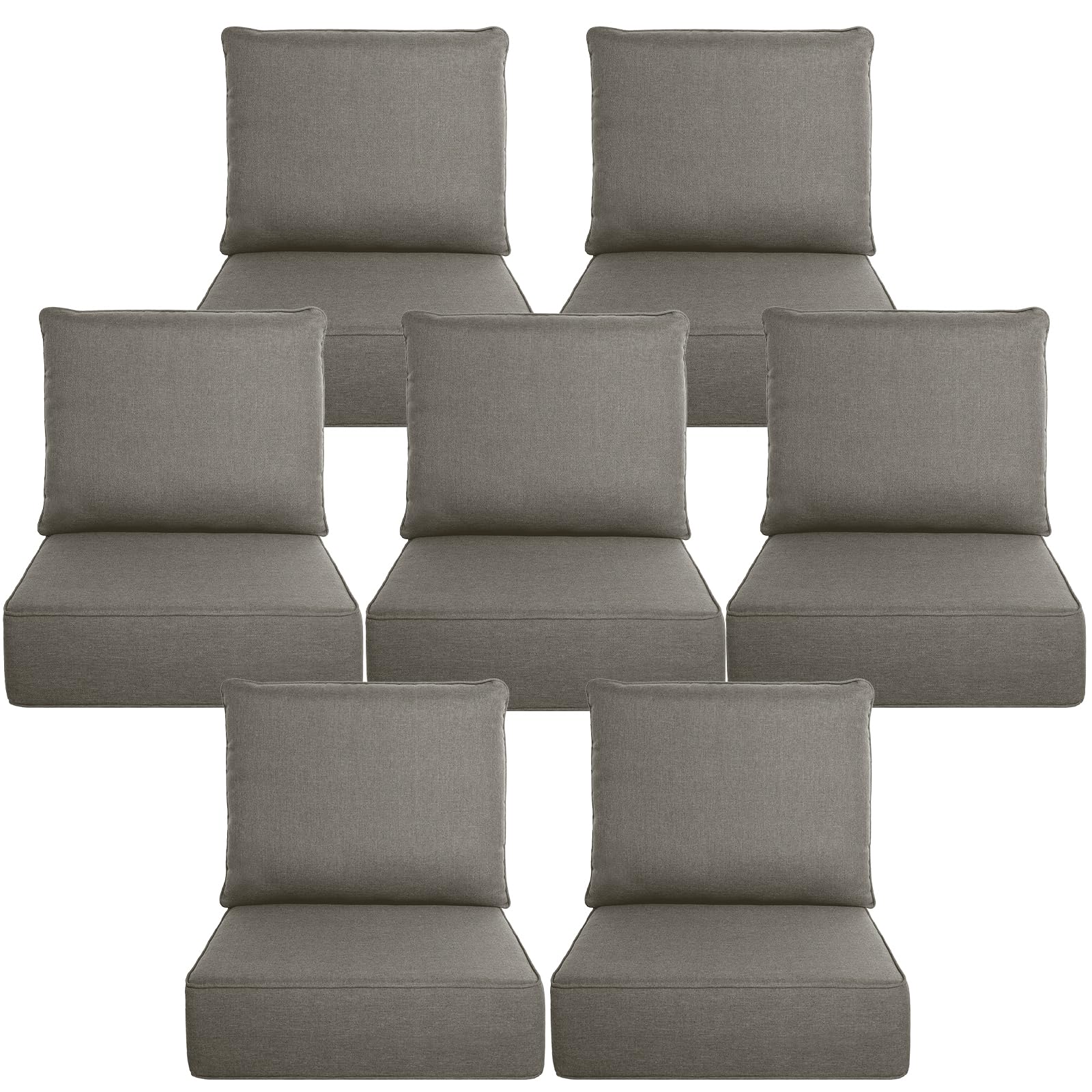 Luxury 6" Thick Outdoor Cushion Set 7-22x24 Patio Furniture Cushions with 28D High-Density Foam, Water-Resistant &amp; Fade-Resistant Fabric, Removable Covers for Patio Furniture Sofa Couch -Grey
