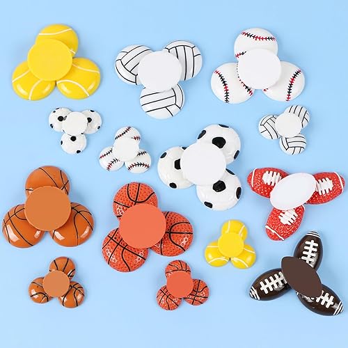 Miniatura 3 de 56 bolas deportivas de resina para manualidades, con parte trasera plana, adornos de temática deportiva, fútbol, baloncesto, béisbol, voleibol,
