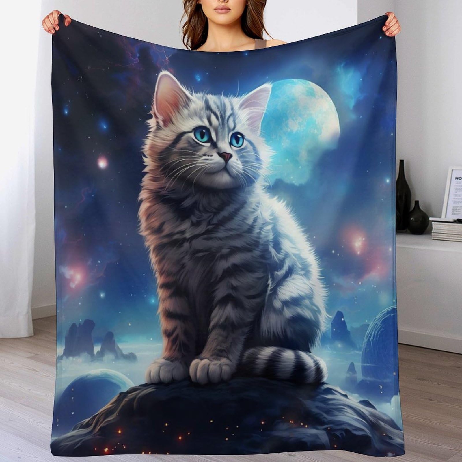 Couverture jeté flannel chat doux contre le froid, couverture parfaite pour sieste et sofa