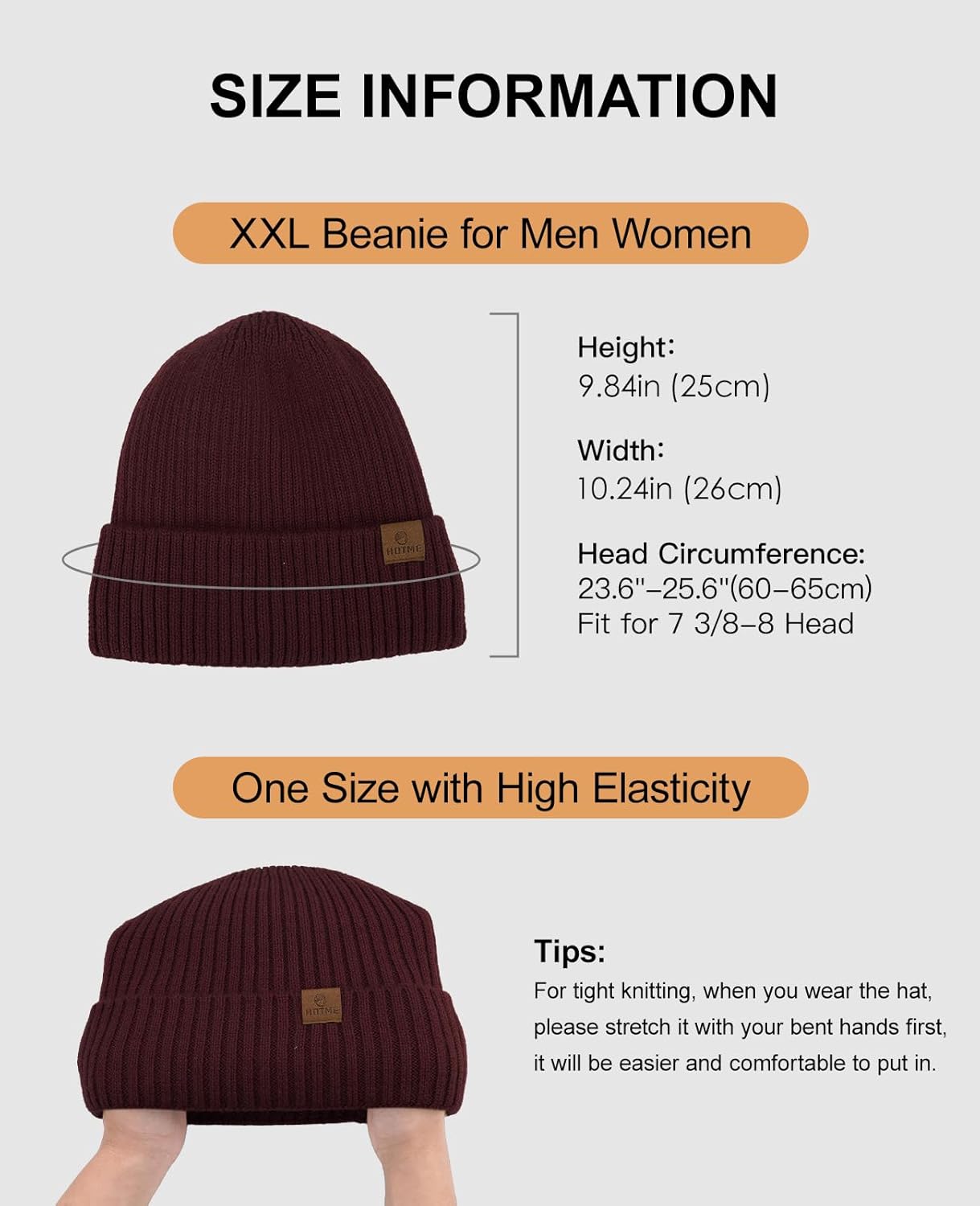 Oversized XXL Beanie Hat for Men Women, Large Winter Stocking Caps for Big Heads, Warm Fleece Lined Stretchy Wool Hat - Image 3