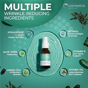 Cosmedica Skincare Retinol Serum 2.5% for Face | Anti-Aging Vitamin A Serum with Hyaluronic Acid, Green Tea & Vitamin E | Reduces Wrinkles, Acne Scars & Dark Spots | Gentle for Sensitive Skin | 1 oz