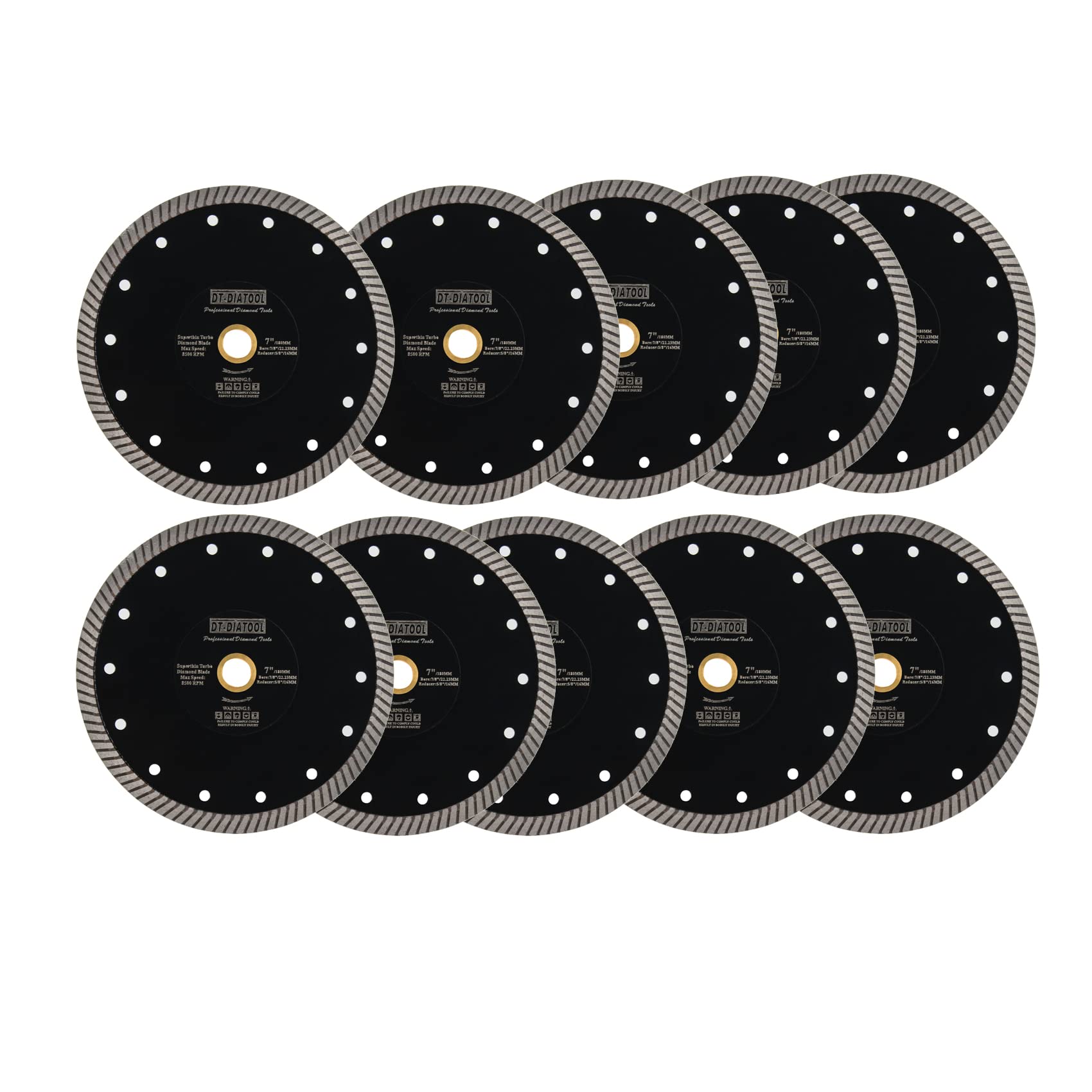 DT-DIATOOL Diamond Cutting Disc 180mm 10pcs Super Thin Tile Cutting Disc with Turbo Segments for Ceramic Granite Marble Artificial Stone