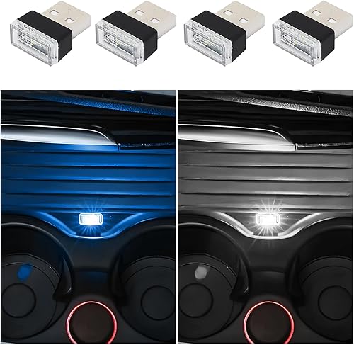 4 lámparas LED USB para el interior del automóvil, mini luz nocturna LED portátil, kit de iluminación ambiental de interfaz USB enchufable,