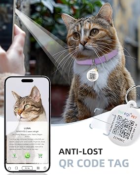 Cat Collar with QR Code Name Tag, Stretch Elastic Quick Release, Cat ID Tag Personalized, Ultra-Durable, Non Breakaway Lightweight Kitten Collar Fits Most Girl Boy Small Large Cats (Purple)