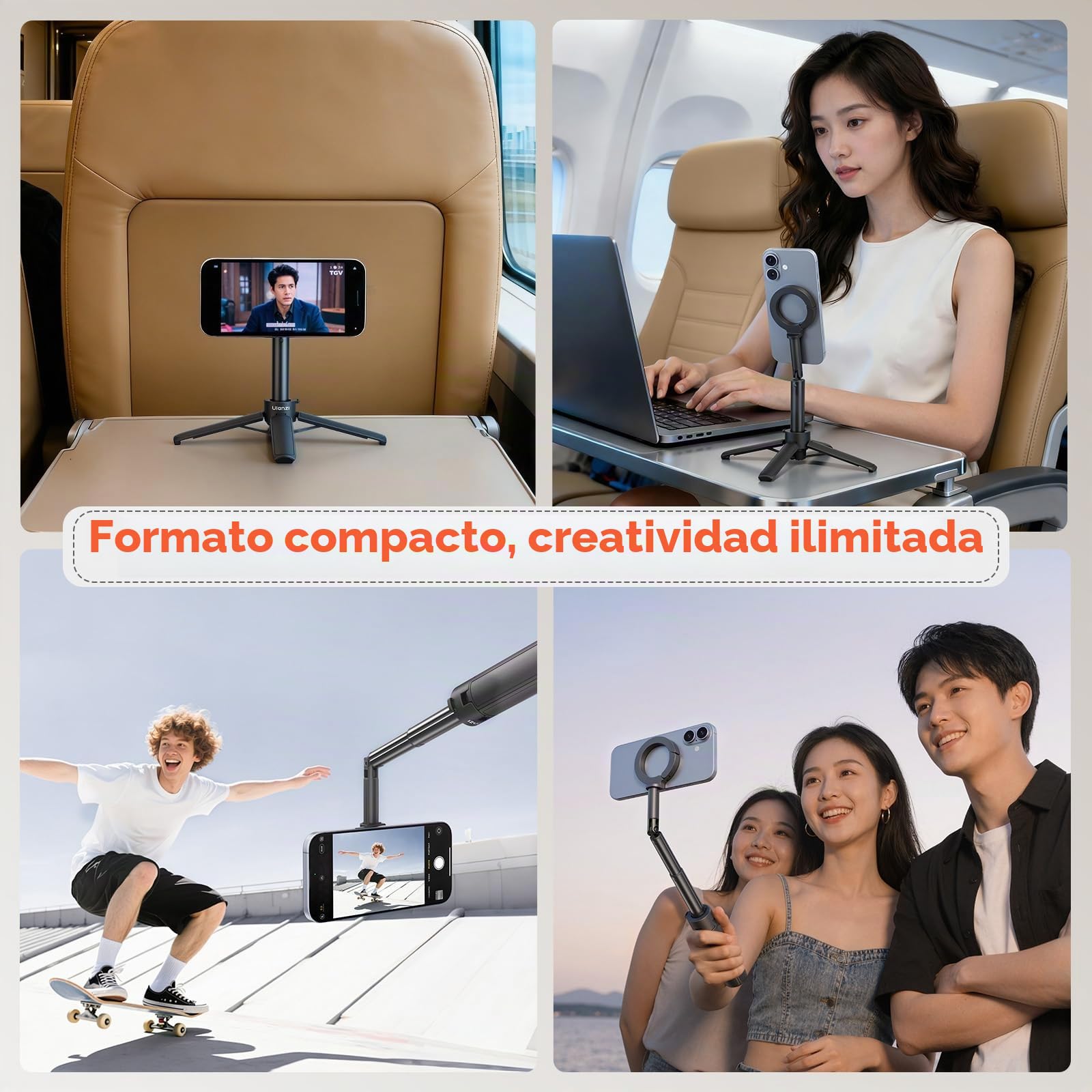 ULANZI MT71 Trípode Magnético Mini para Móvil, 3 en 1 Palo para Selfie, Soporte de Cuatro Patas con Imán Fuerte 14N con Cabeza Inclinable 180° Portátil, Compatible con iPhone 17-12 Magsafe, Samsung
