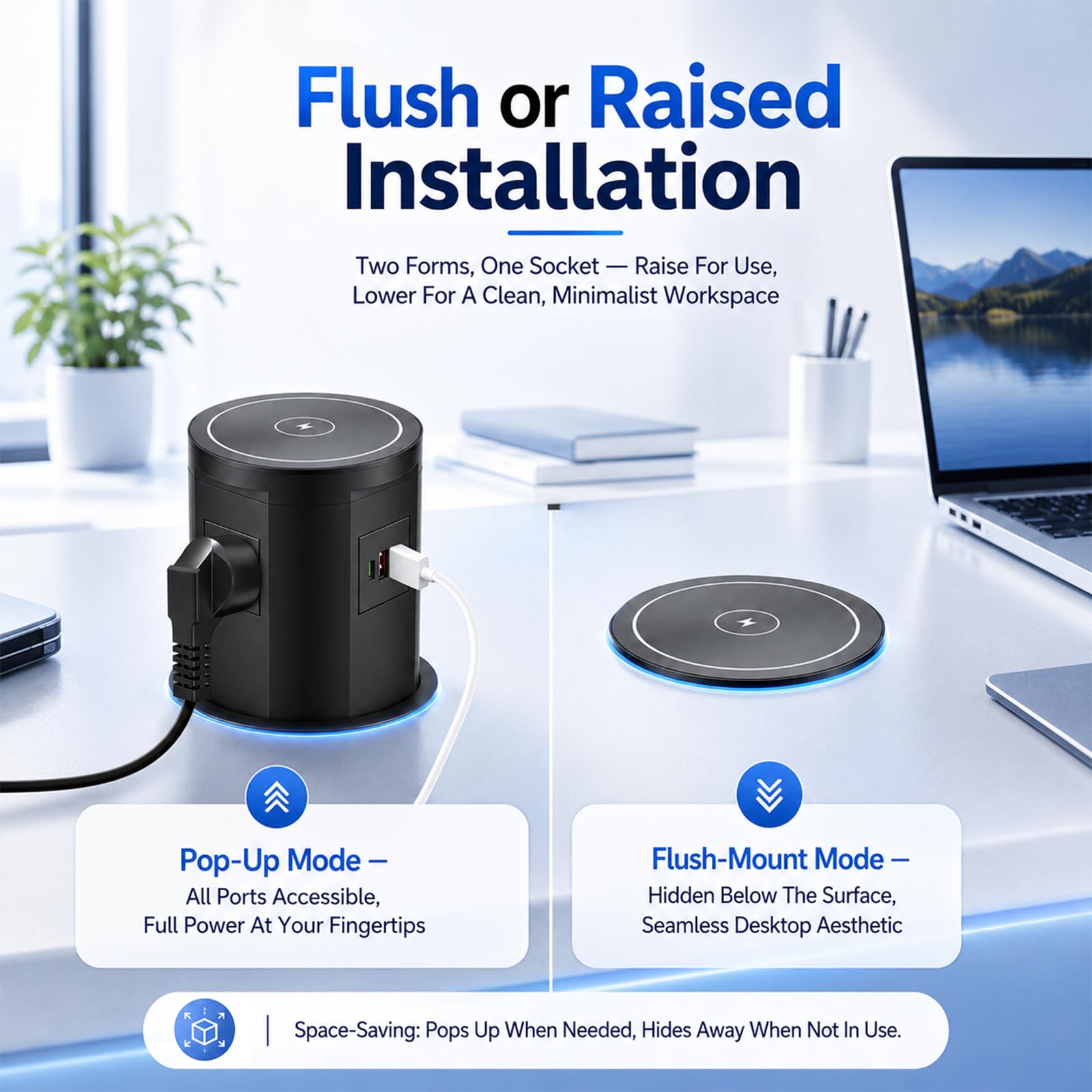 Presa a scomparsa con 2 A + 1 C 4 prese con caricabatterie wireless da 15 W