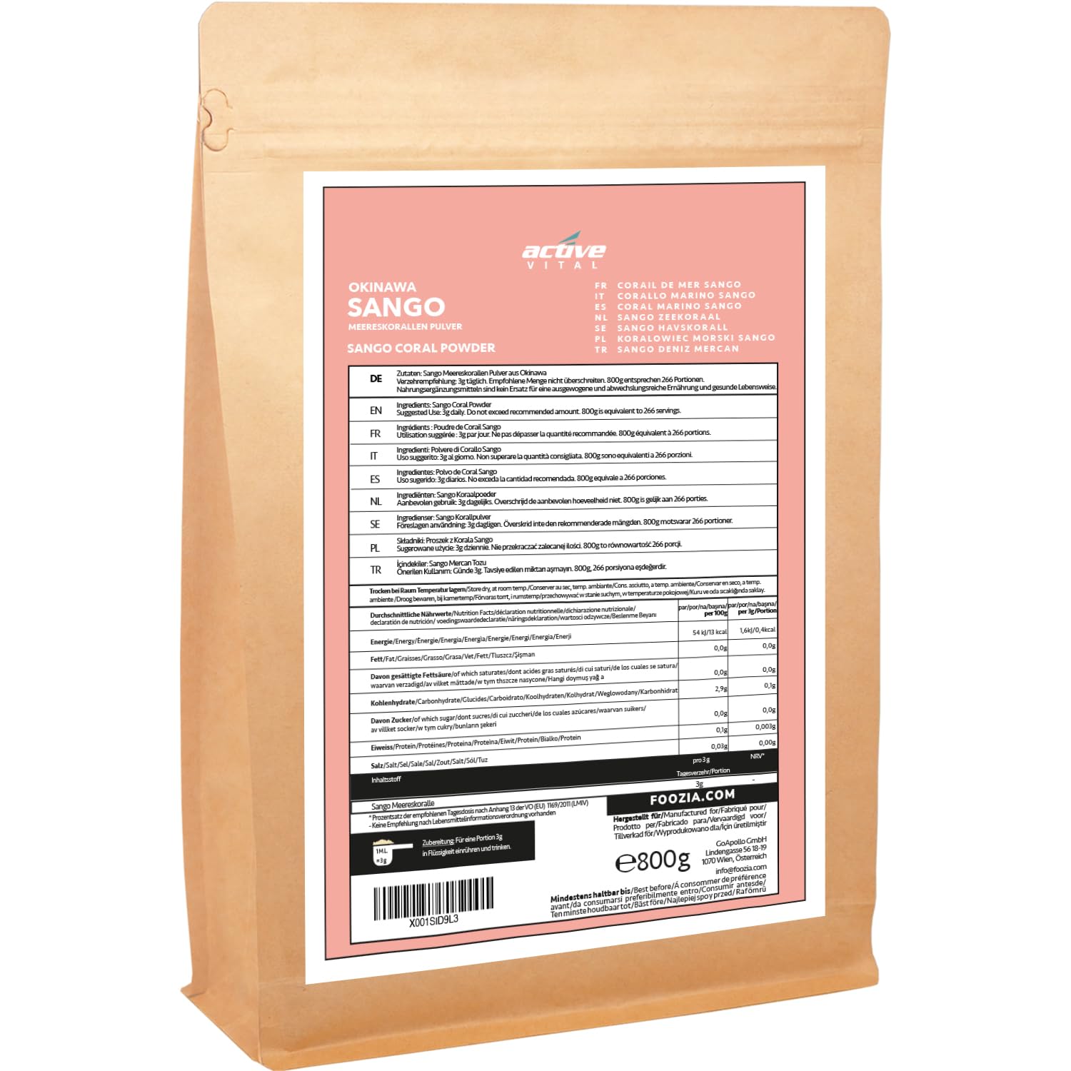Sango-Meereskoralle-Pulver aus Okinawa 800g (9 Monate) Natürliches 2:1 Magnesium Calcium