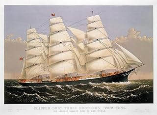 Clipper Ship 1875 NThree Brothers Lithograph By Currier & Ives Poster Print by (18 x 24)