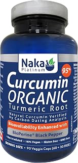 Naka Platinum Curcumin ORGANIC Tumertic Root (95% Curcuminoids) 450 mg with Bioperine (Black Pepper) BONUS SIZE - 90 Veggie Capsules (60+30 FREE)