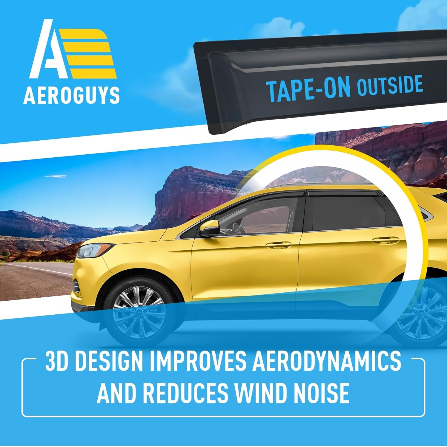 Extra Durable Window Deflectors Tape-On Window Visors Rain Guards Fit for Ford Edge 2015-2024, Sun Visors, Wind Vent for Shades, Exterior Car Accessories - 6pcs. AG0499