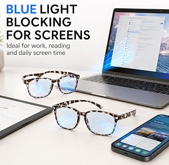 3 Pack Rounded Square Glasses for Women - UV400 Blue Light Eyewear